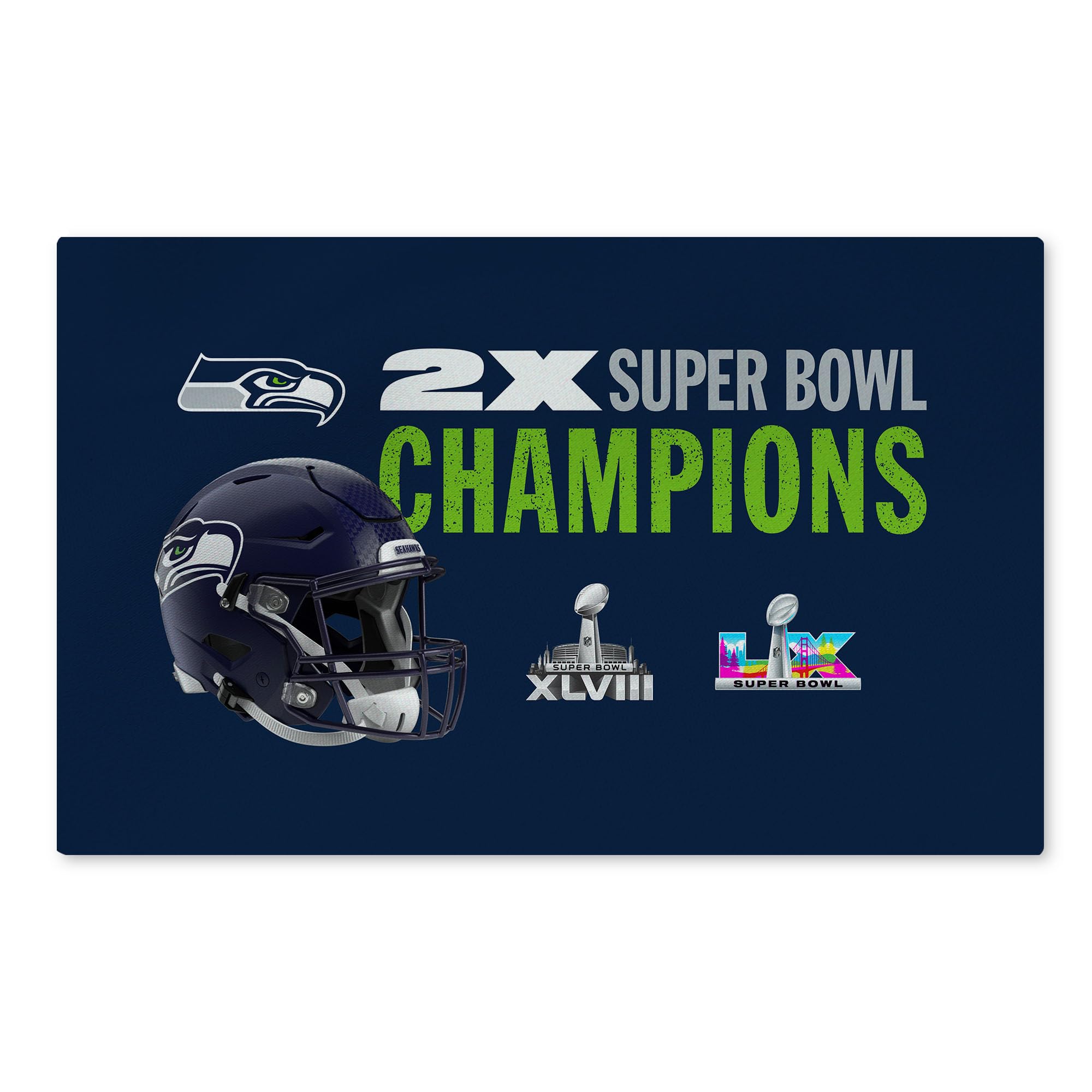 Northwest NFL Super Bowl 2026 Seattle Seahawks Multi Champs Rush Washable Rug, 20 x 32 in - Sports Gifts, Sports Memorabilia, Sports Collectibles, Fan Shop