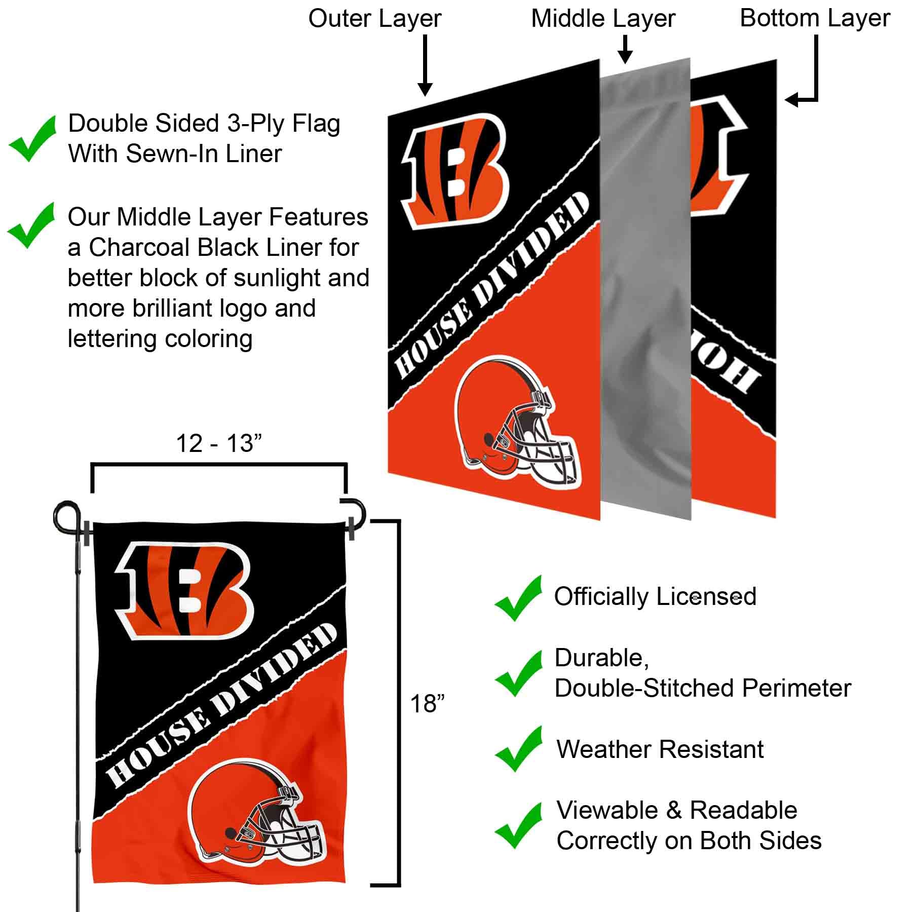 WinCraft House Divided Bengals and Browns Double Sided Garden Flag - Sports Collectibles, Sports Memorabilia, Sports Fan Shop, Sports Gifts