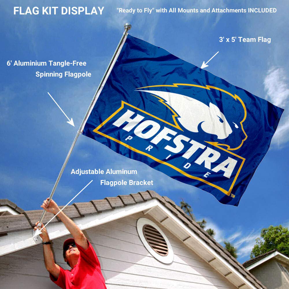 College Flags & Banners Co. Hofstra Pride Flag and Pole Bracket Mount Bundle - Sports Collectibles, Sports Memorabilia, Sports Fan Shop, Sports Gifts