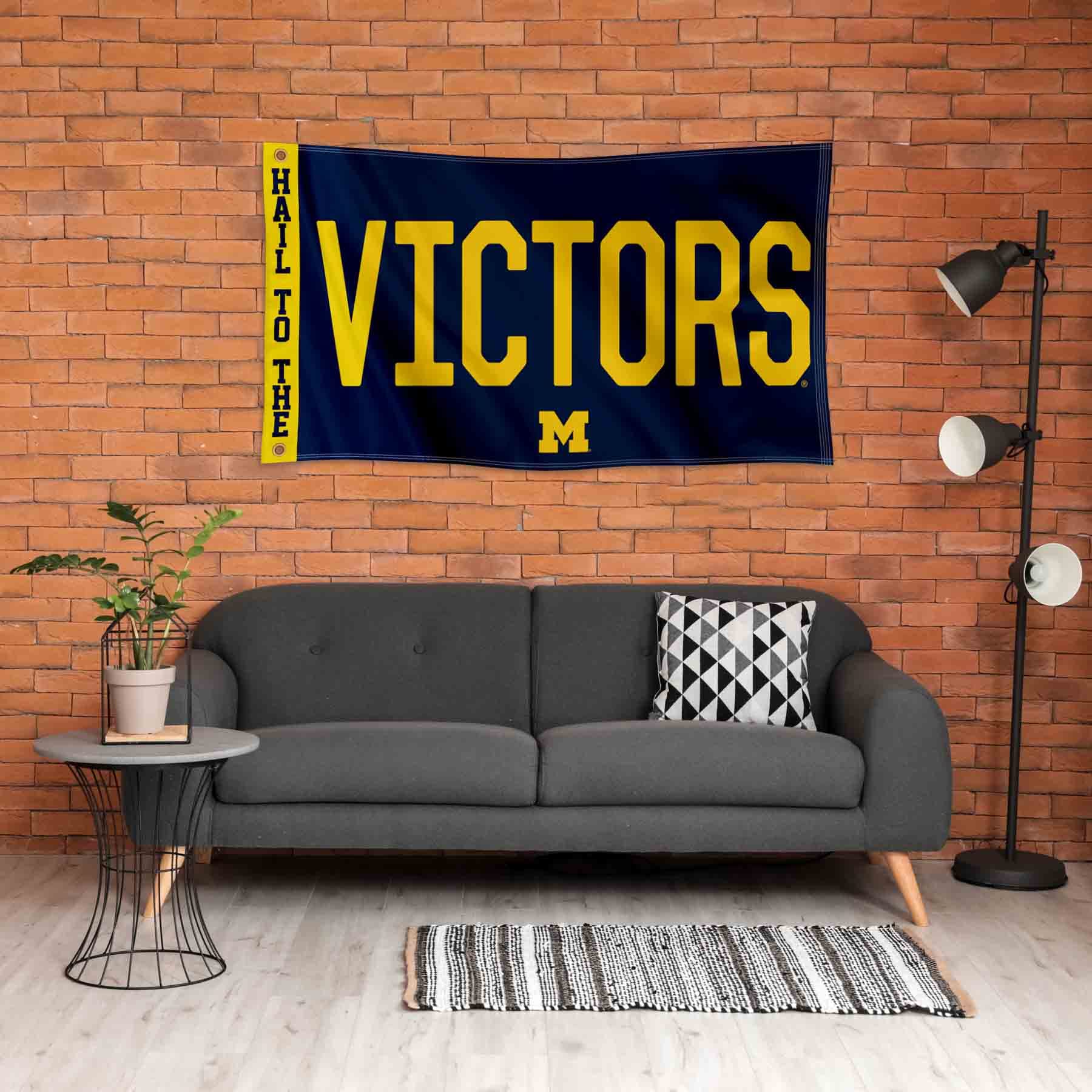 College Flags & Banners Co. Michigan Team University Wolverines Hail to The Victors Printed Header 3x5 Foot Banner Flag - Sports Collectibles, Sports Memorabilia, Sports Fan Shop, Sports Gifts