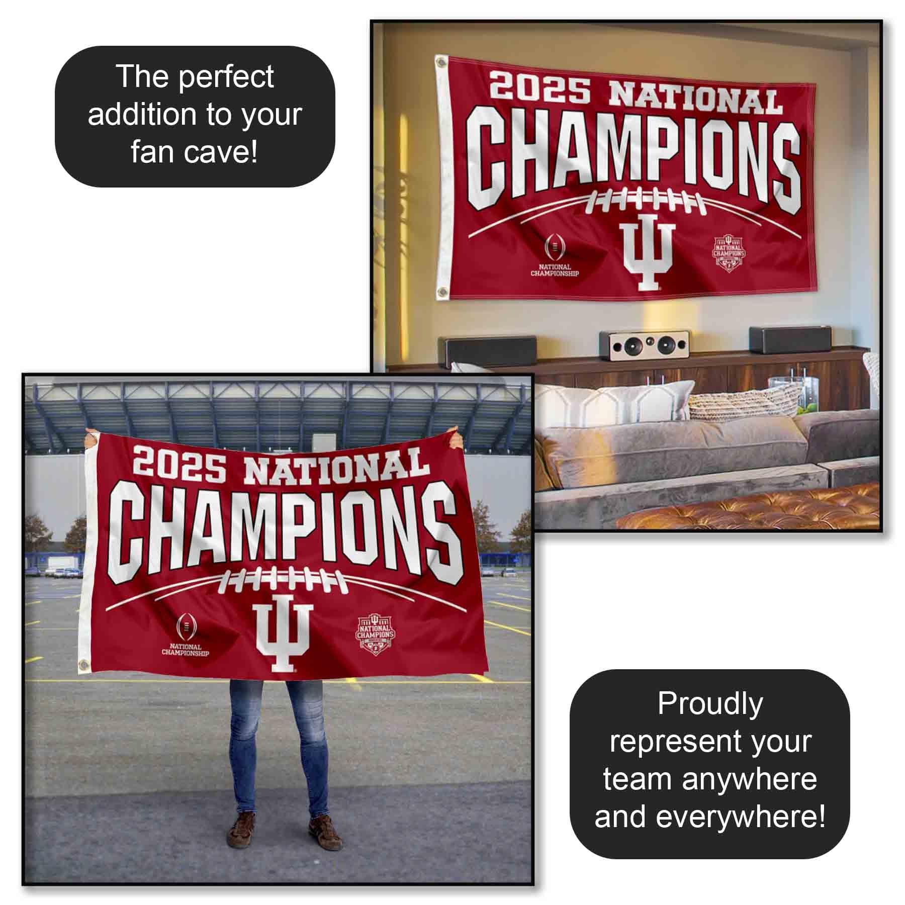 Indiana Hoosiers National Champions 2025 3x5 Grommet Flag - Sports Gifts, Sports Memorabilia, Sports Collectibles, Fan Shop