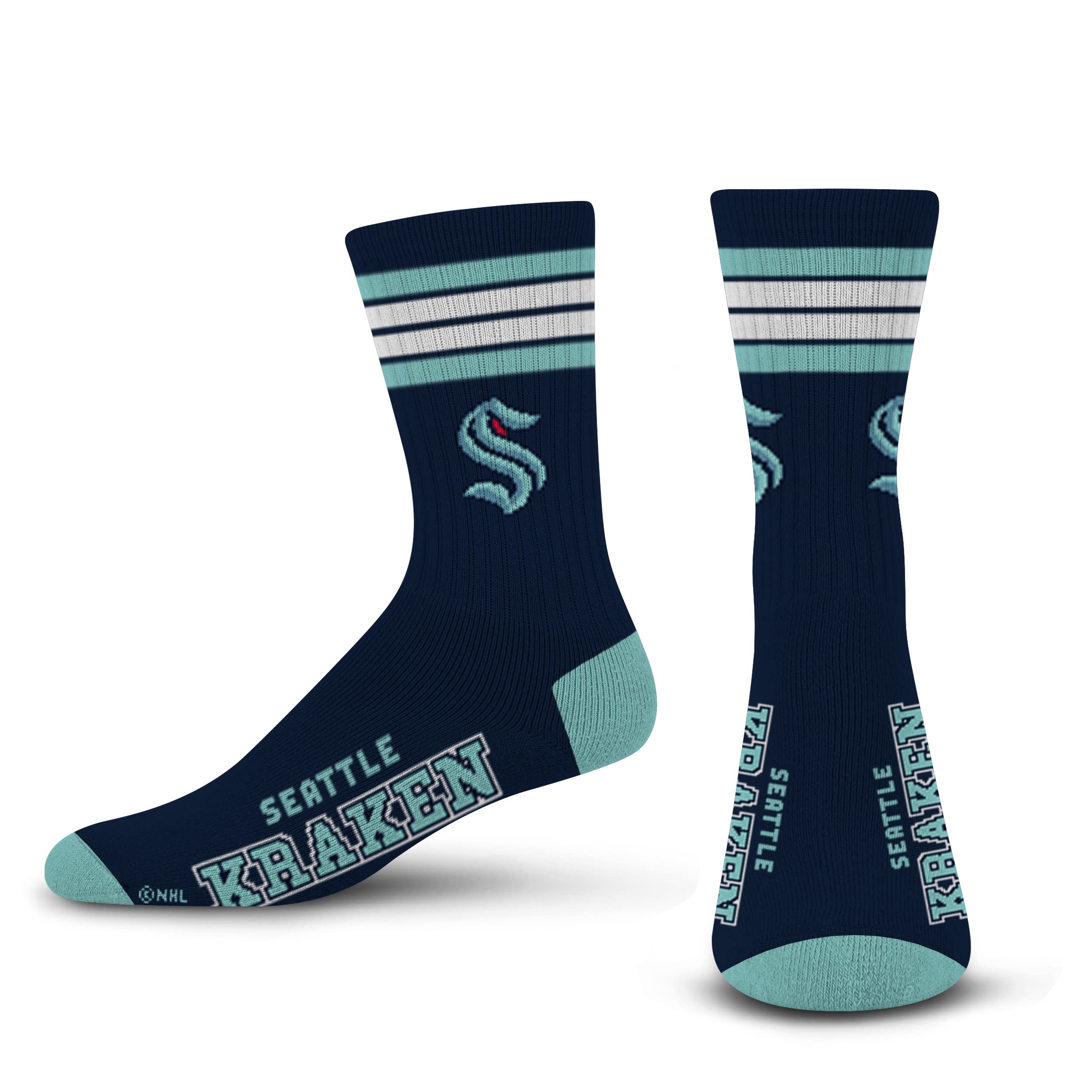 For Bare Feet NHL Seattle Kraken 4 Stripe Deuce Crew Sock Team Color MEDIUM - Sports Gifts, Sports Memorabilia, Sports Collectibles, Fan Shop
