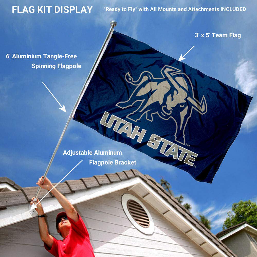 USU Aggies Big Blue Flag and Pole Bracket Mount Bundle - Sports Collectibles, Sports Memorabilia, Sports Fan Shop, Sports Gifts