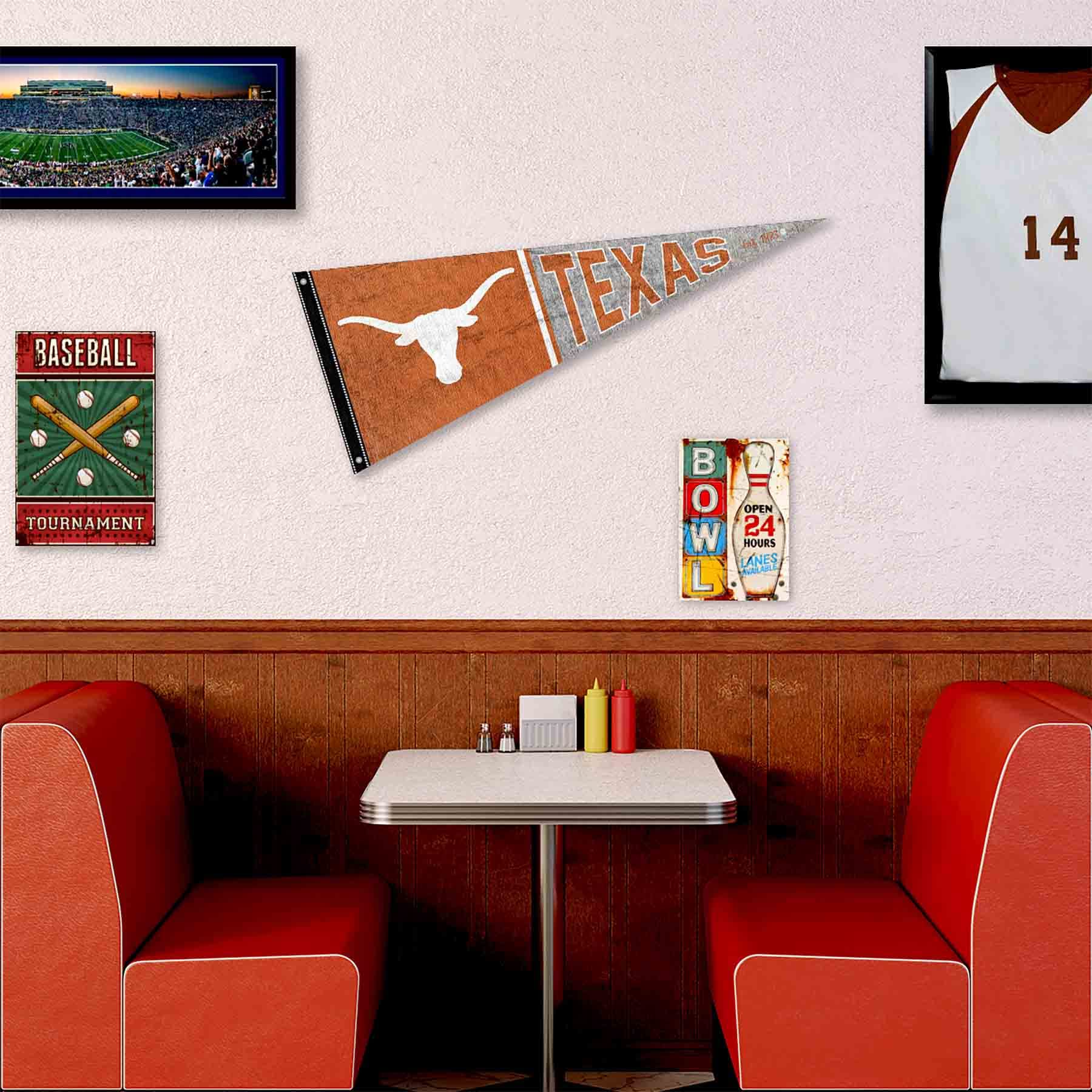 College Flags & Banners Co. Texas Longhorns Retro Throwback Vintage Pennant Flag and Wall Tack Mount Pads - Sports Collectibles, Sports Memorabilia, Sports Fan Shop, Sports Gifts