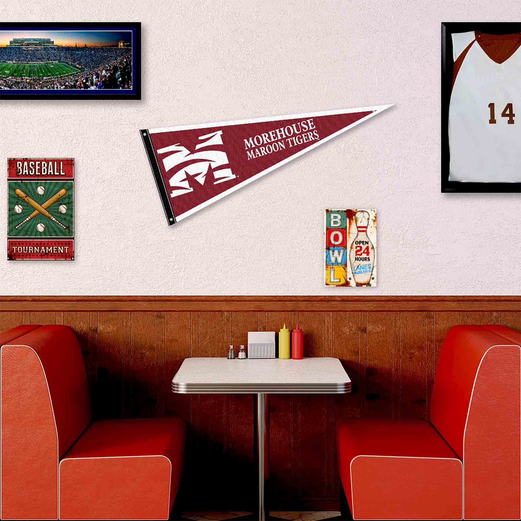 College Flags & Banners Co. Morehouse Maroon Tigers Pennant Flag and Wall Tack Mount Pads - Sports Collectibles, Sports Memorabilia, Sports Fan Shop, Sports Gifts
