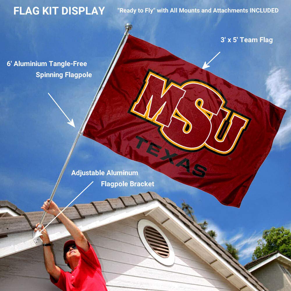 College Flags & Banners Co. MSU Mustangs Flag and Pole Bracket Mount Bundle - Sports Collectibles, Sports Memorabilia, Sports Fan Shop, Sports Gifts