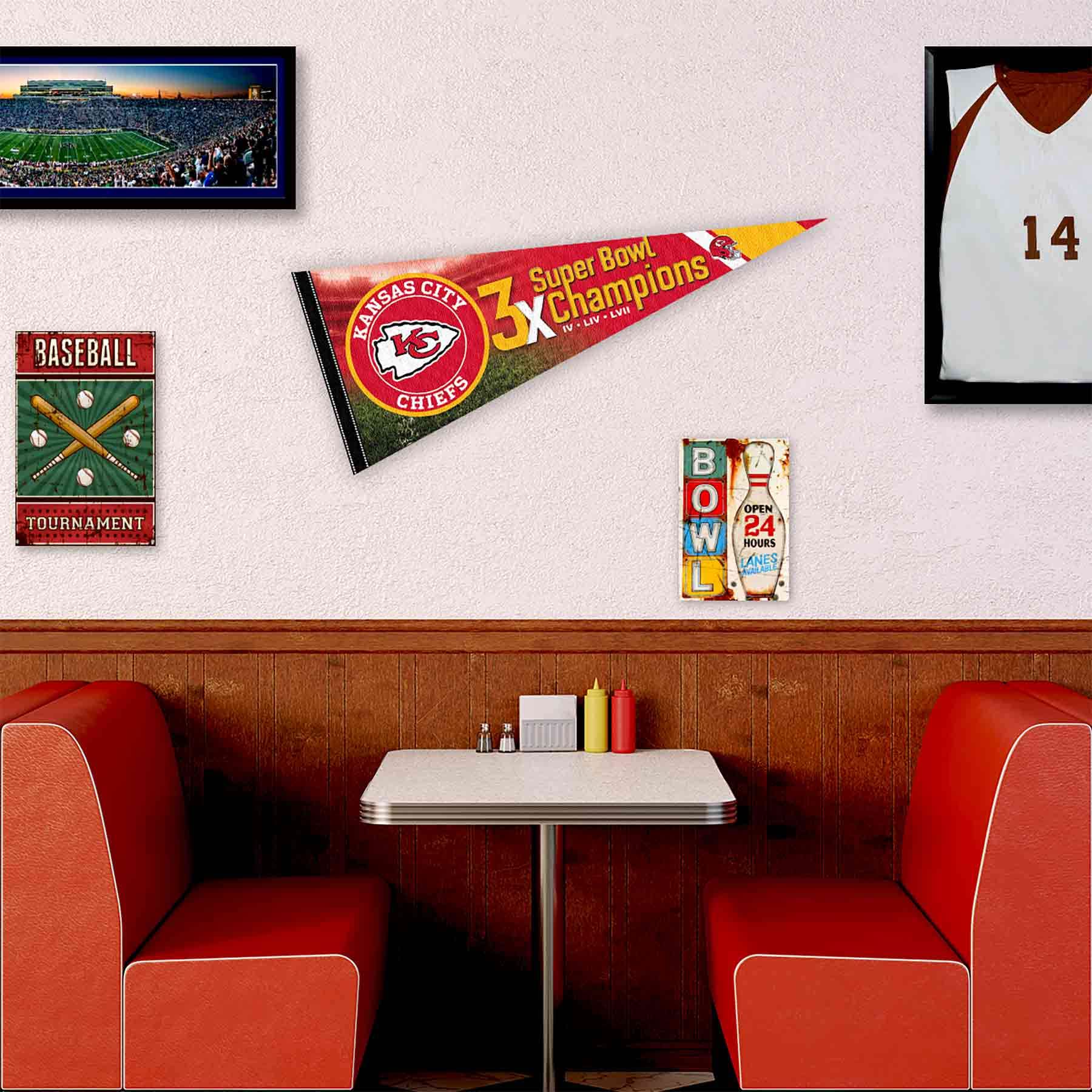 WinCraft Kansas City Chiefs 3 Time Super Bowl Champions Pennant Banner Flag - Sports Collectibles, Sports Memorabilia, Sports Fan Shop, Sports Gifts