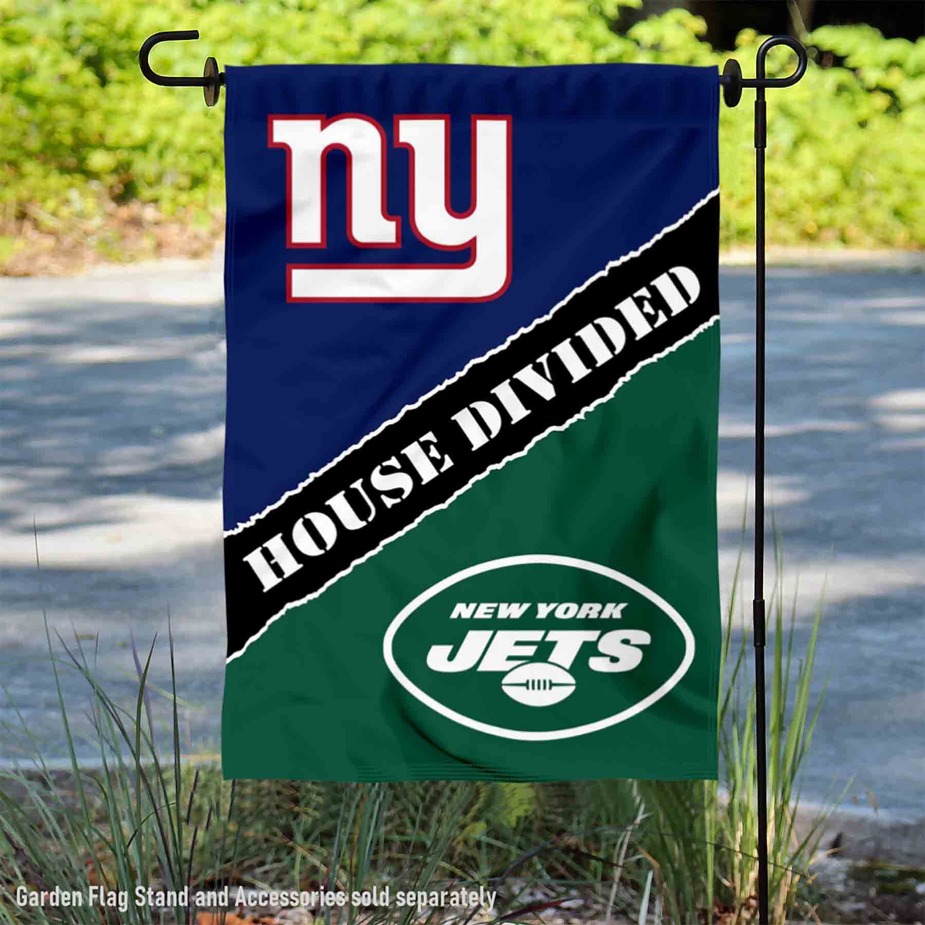 WinCraft House Divided Giants and Jets Double Sided Garden Flag - Sports Collectibles, Sports Memorabilia, Sports Fan Shop, Sports Gifts
