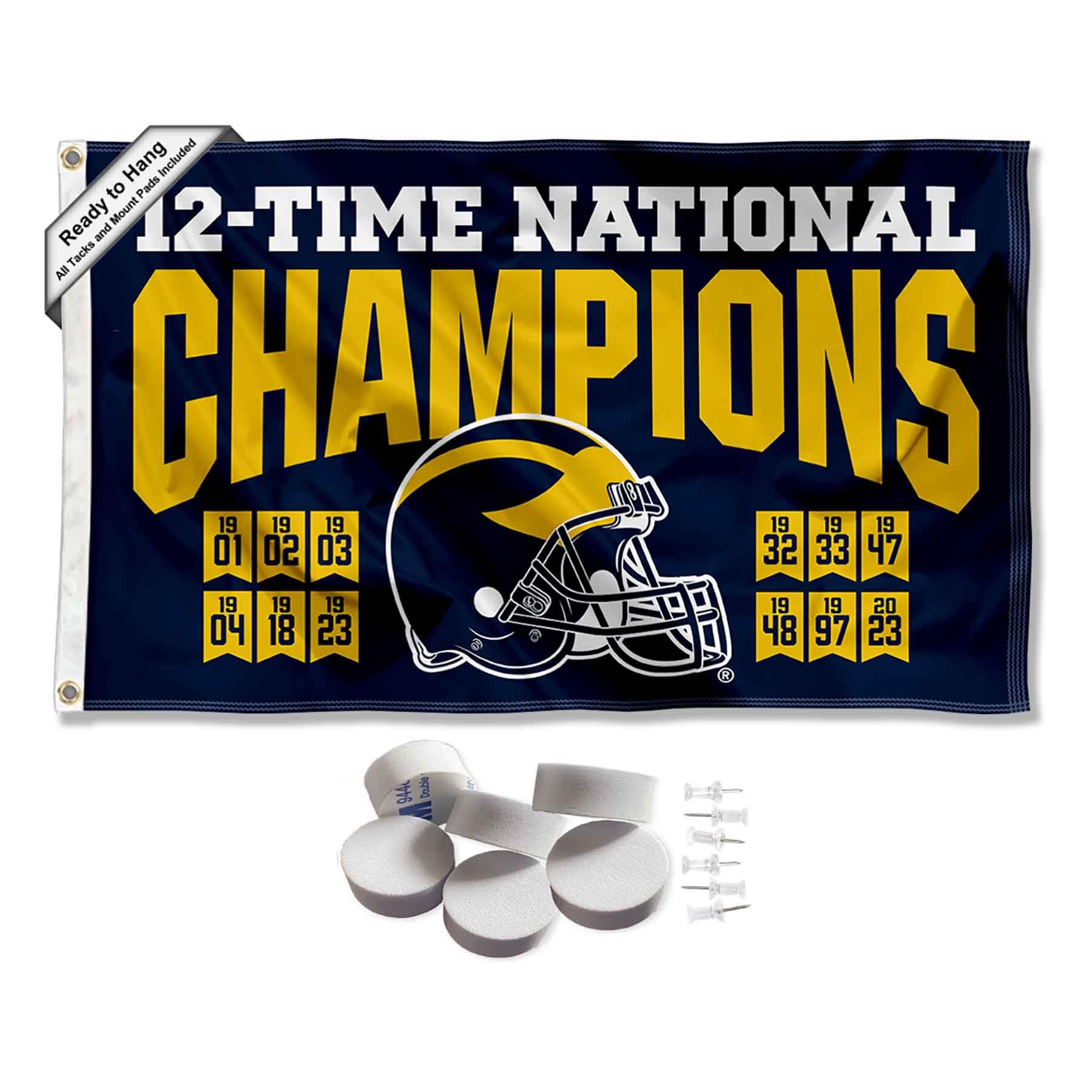College Flags & Banners Co. Michigan Team University Wolverines 12 Time 12x National Champions Banner and Tapestry Wall Tack Pads - Sports Collectibles, Sports Memorabilia, Sports Fan Shop, Sports Gifts