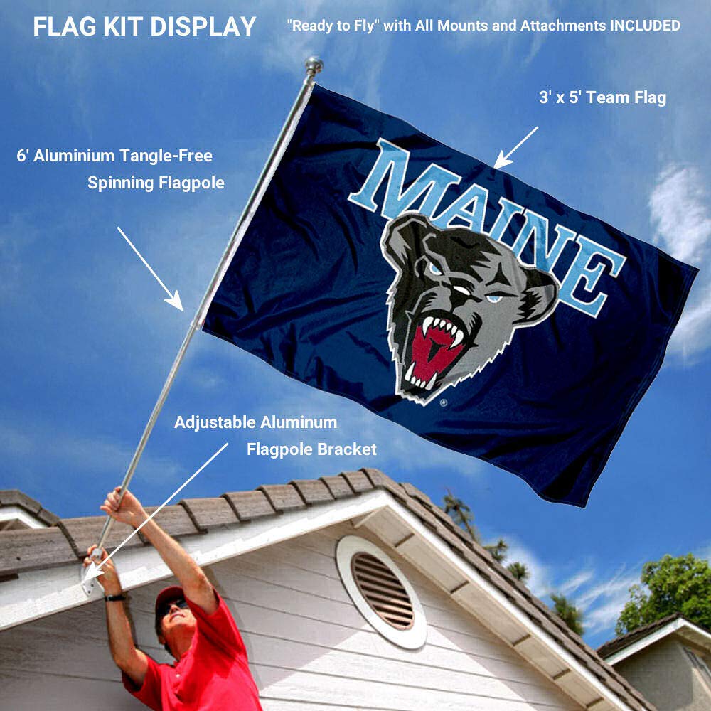 College Flags & Banners Co. Maine Black Bears Logo Flag and Pole Bracket Mount Bundle - Sports Collectibles, Sports Memorabilia, Sports Fan Shop, Sports Gifts