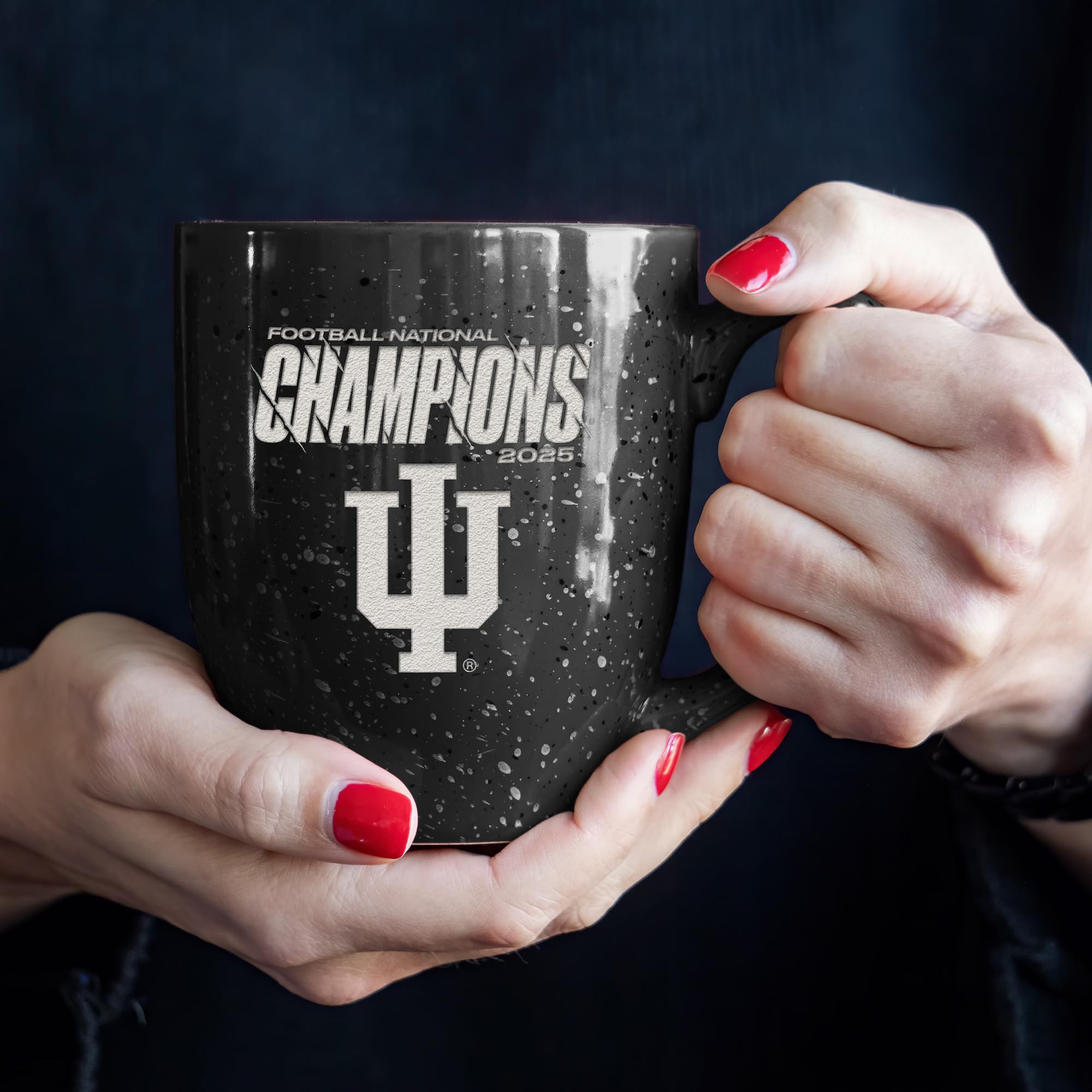 Rico Industries NCAA Indiana Hoosiers 2026 Football National Champions 16 oz Team Color Laser Engraved Speckled Ceramic Coffee Mug - Sports Gifts, Sports Memorabilia, Sports Collectibles, Fan Shop