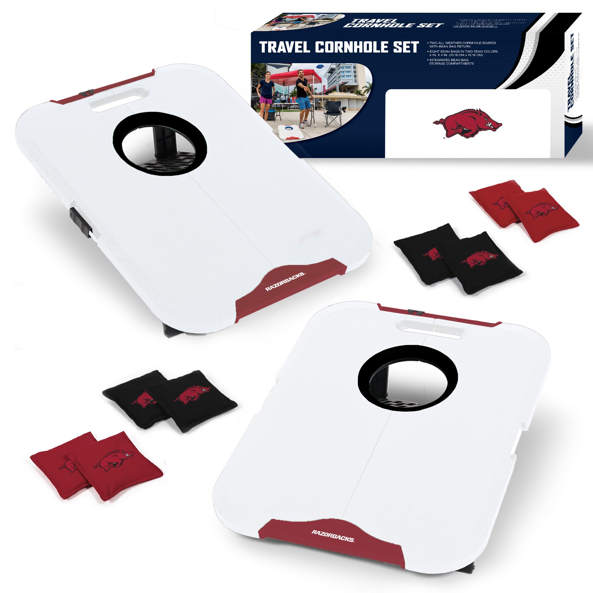 Wild Sports NCAA Arkansas Razorbacks Pro Football All-Weather Cornhole Set - Travel Bean Bag Toss Set Includes 8 Bean Bags - Sports Collectibles, Sports Memorabilia, Sports Fan Shop, Sports Gifts