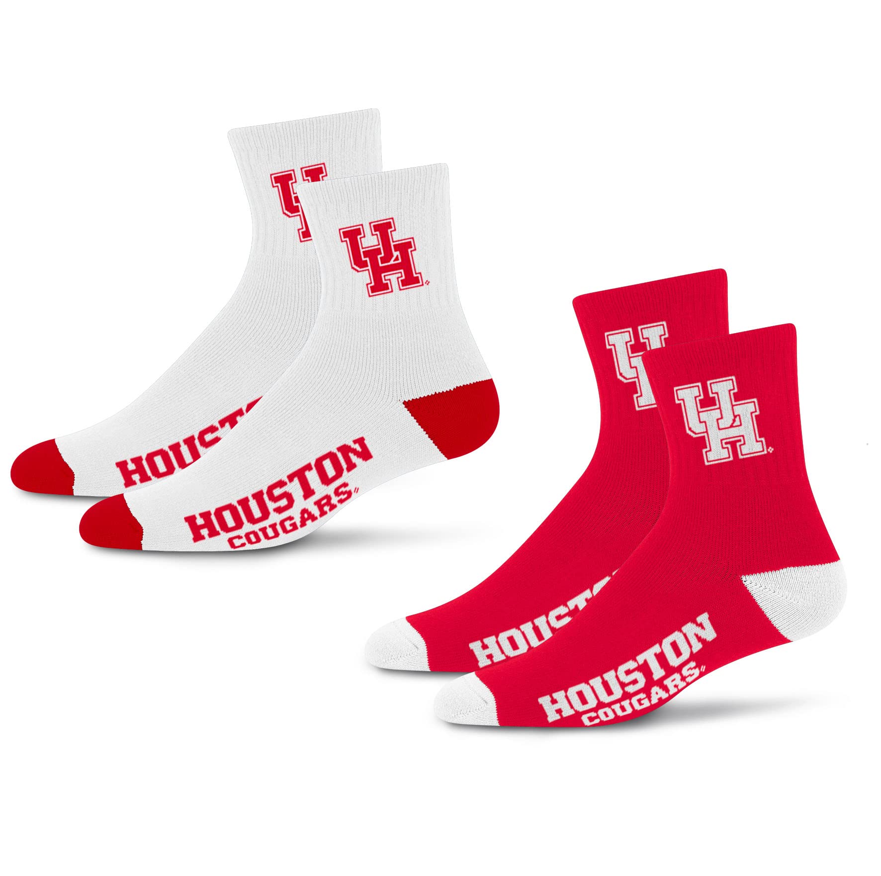 For Bare Feet NCAA Houston Cougars Quarter Sock Two Pack Team Colors Large - Sports Gifts, Sports Memorabilia, Sports Collectibles, Fan Shop