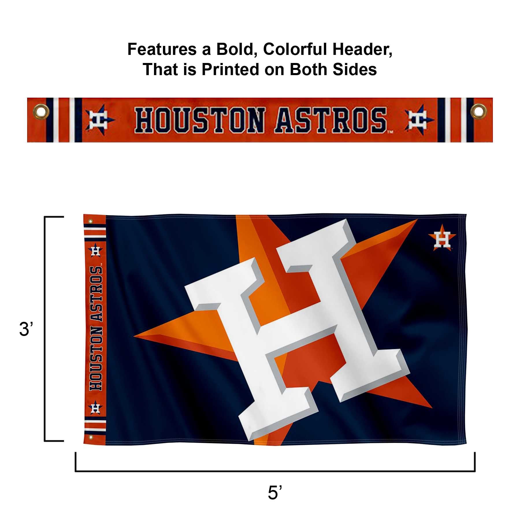 WinCraft Houston Astros Printed Header Flag 3x5 Banner - Sports Collectibles, Sports Memorabilia, Sports Fan Shop, Sports Gifts