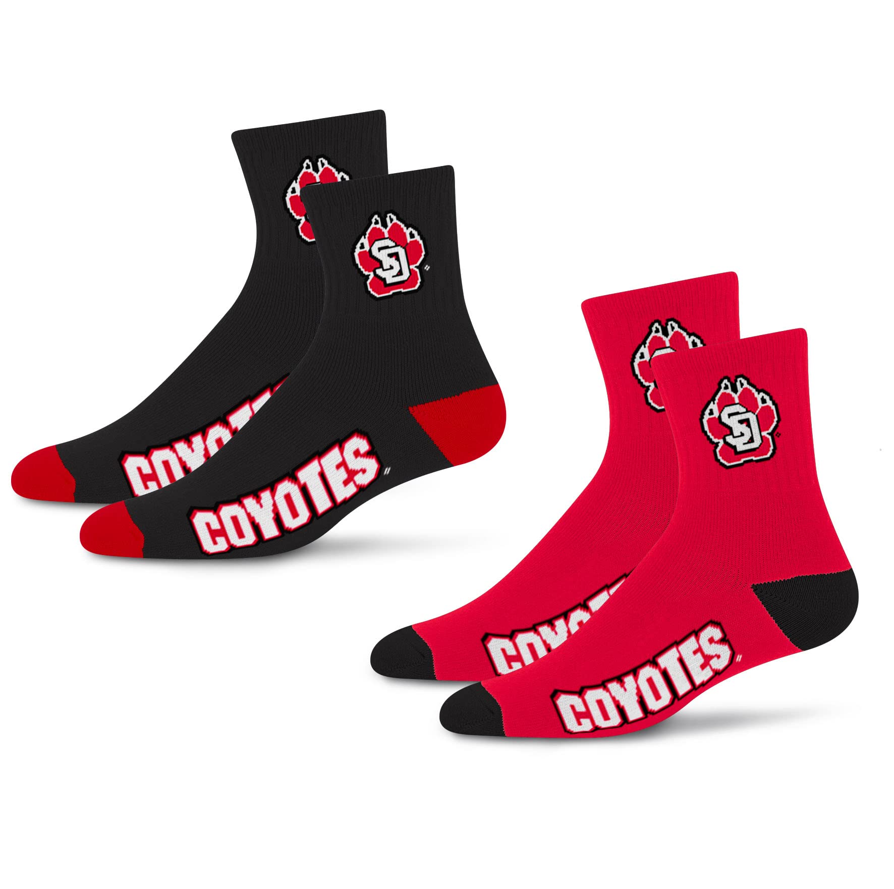 For Bare Feet NCAA South Dakota Coyotes Quarter Sock Two Pack Team Colors Large - Sports Gifts, Sports Memorabilia, Sports Collectibles, Fan Shop