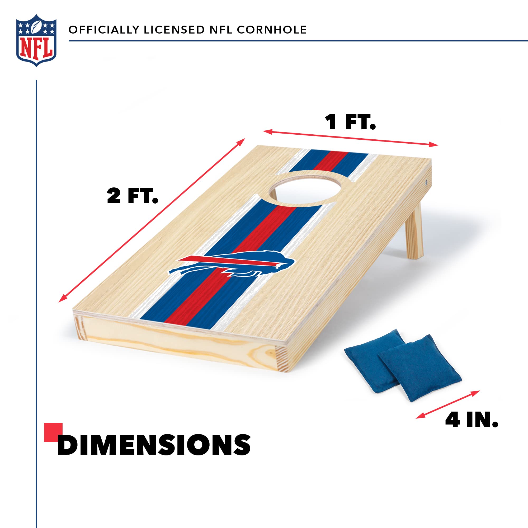 Wild Sports NFL Football Buffalo Bills 1' x 2' Travel Size Solid Wood Cornhole Set with Direct Print HD Team Graphics – Great Gift for Any Sports Fan! Bean Bag Toss Family Games for Outdoor Play - Sports Collectibles, Sports Memorabilia, Sports Fan Shop, Sports Gifts