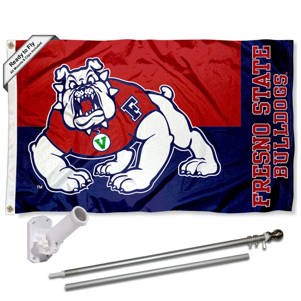 College Flags & Banners Co. Fresno State Bulldogs Flag with Pole and Bracket Kit - Sports Collectibles, Sports Memorabilia, Sports Fan Shop, Sports Gifts