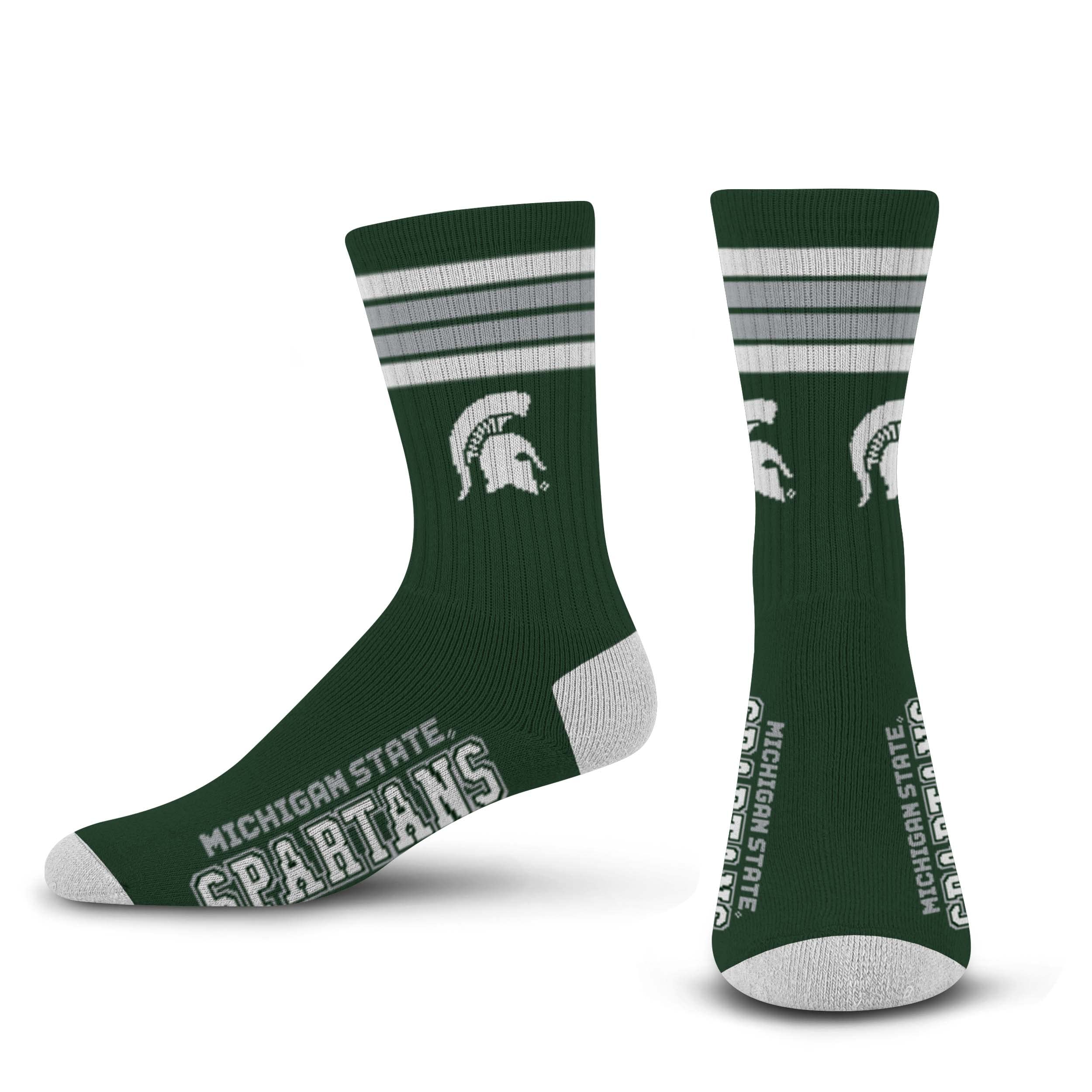 For Bare Feet NCAA Michigan State Spartans 4 Stripe Deuce Crew Sock Team Color LARGE - Sports Gifts, Sports Memorabilia, Sports Collectibles, Fan Shop