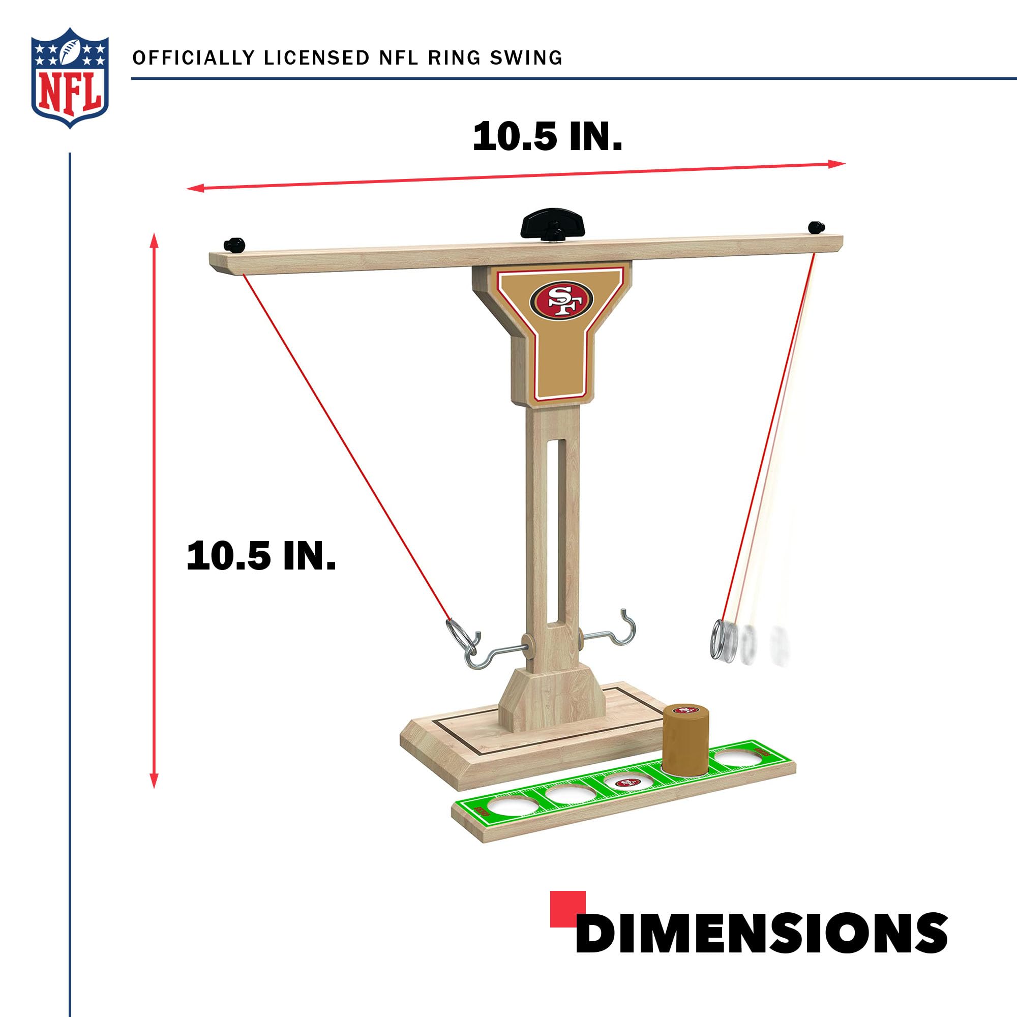 Wild Sports NFL San Francisco 49ers Wooden Ring Swing Battle - Head-to-Head Ring Toss Hook & Ring Game for NFL Fans - Sports Collectibles, Sports Memorabilia, Sports Fan Shop, Sports Gifts