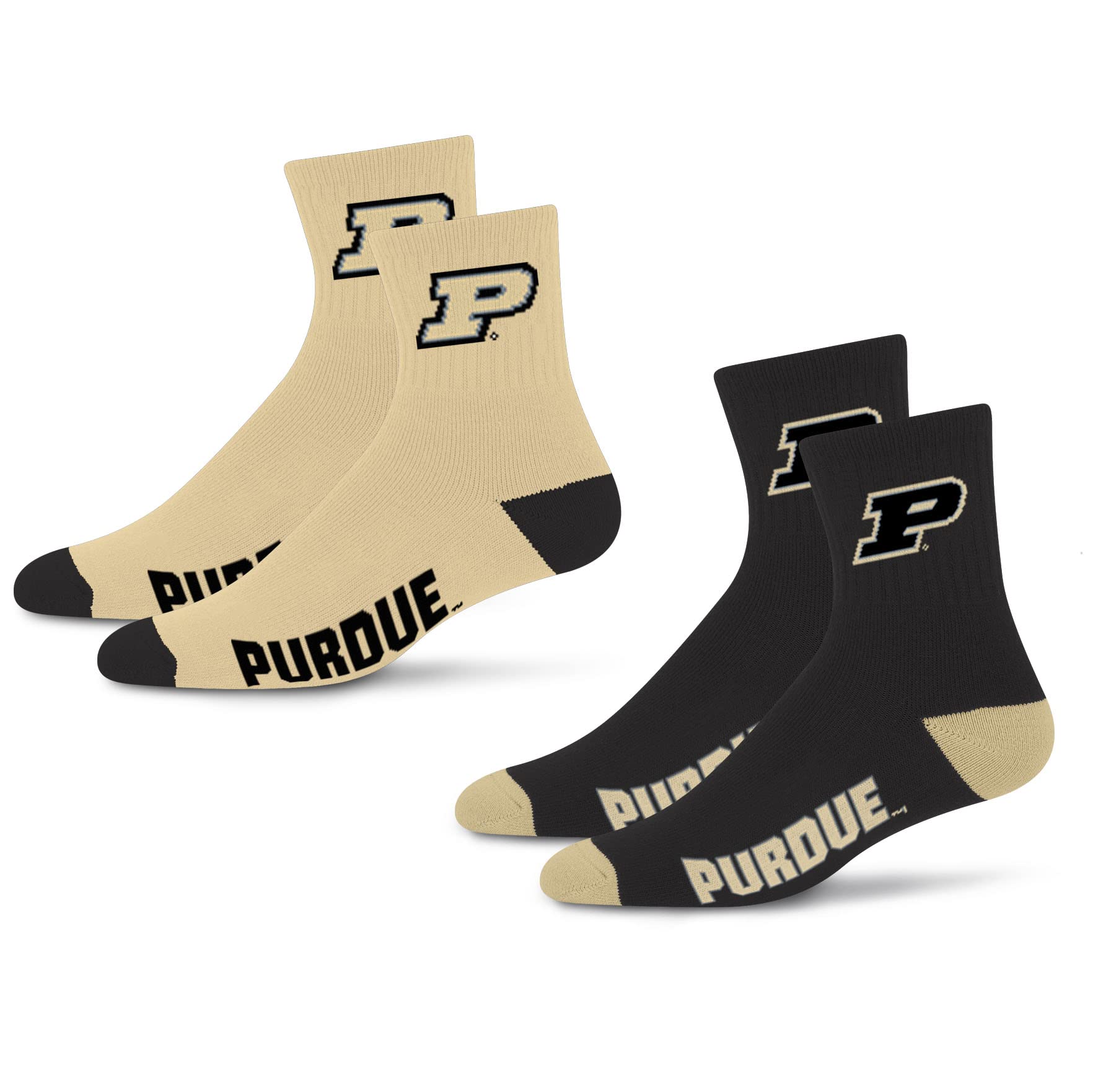 For Bare Feet NCAA Purdue Boilermakers Quarter Sock Two Pack Team Colors Large - Sports Gifts, Sports Memorabilia, Sports Collectibles, Fan Shop