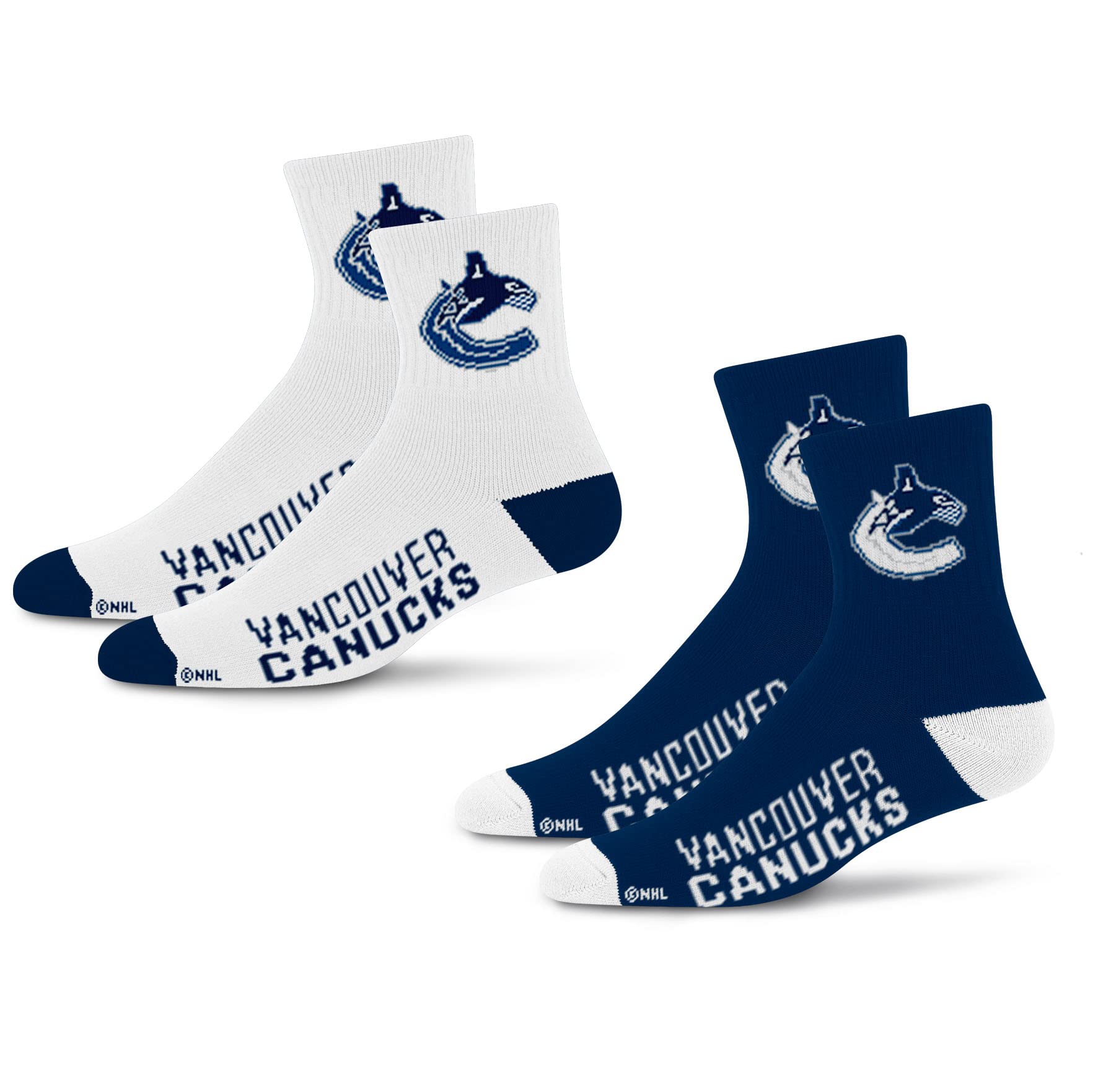 For Bare Feet NHL Vancouver Canucks Quarter Sock Two Pack Team Colors Large - Sports Gifts, Sports Memorabilia, Sports Collectibles, Fan Shop
