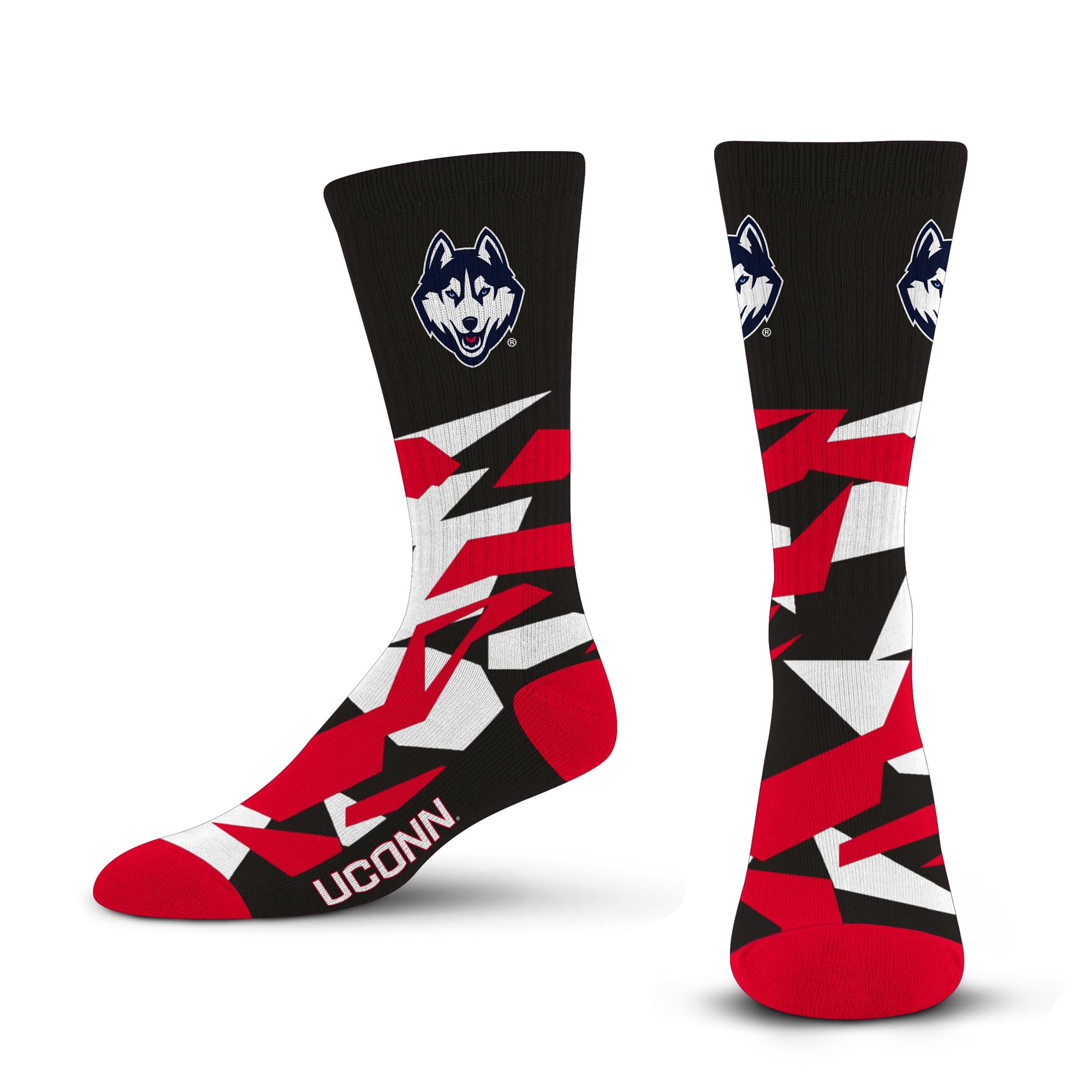 For Bare Feet NCAA UCONN HUSKIES Shattered Camo Crew Sock Team Color Large
