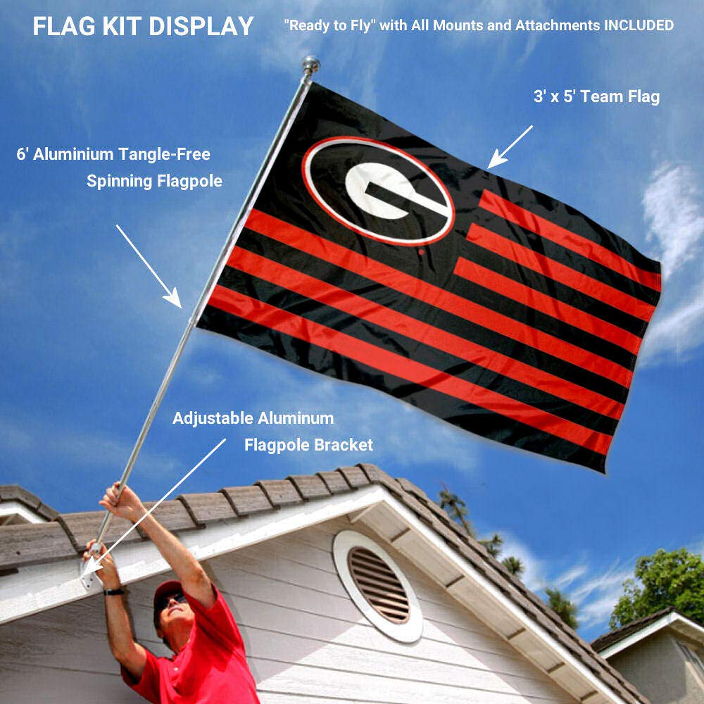 College Flags & Banners Co. Georgia Bulldogs Nation Flag with Pole and Bracket Holder University Set - Sports Collectibles, Sports Memorabilia, Sports Fan Shop, Sports Gifts