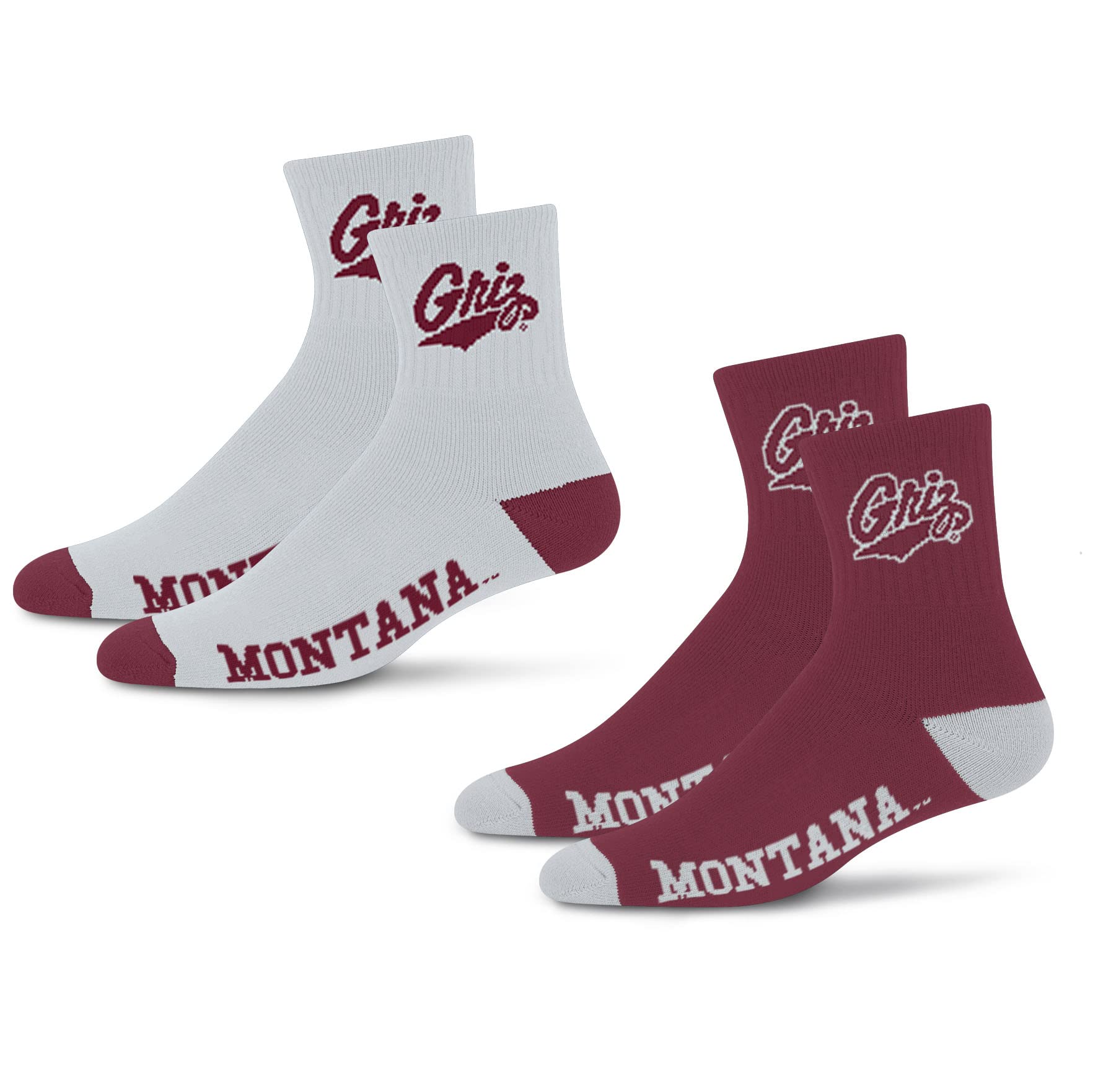 For Bare Feet NCAA Montana Grizzlies Quarter Sock Two Pack Team Colors Large - Sports Gifts, Sports Memorabilia, Sports Collectibles, Fan Shop