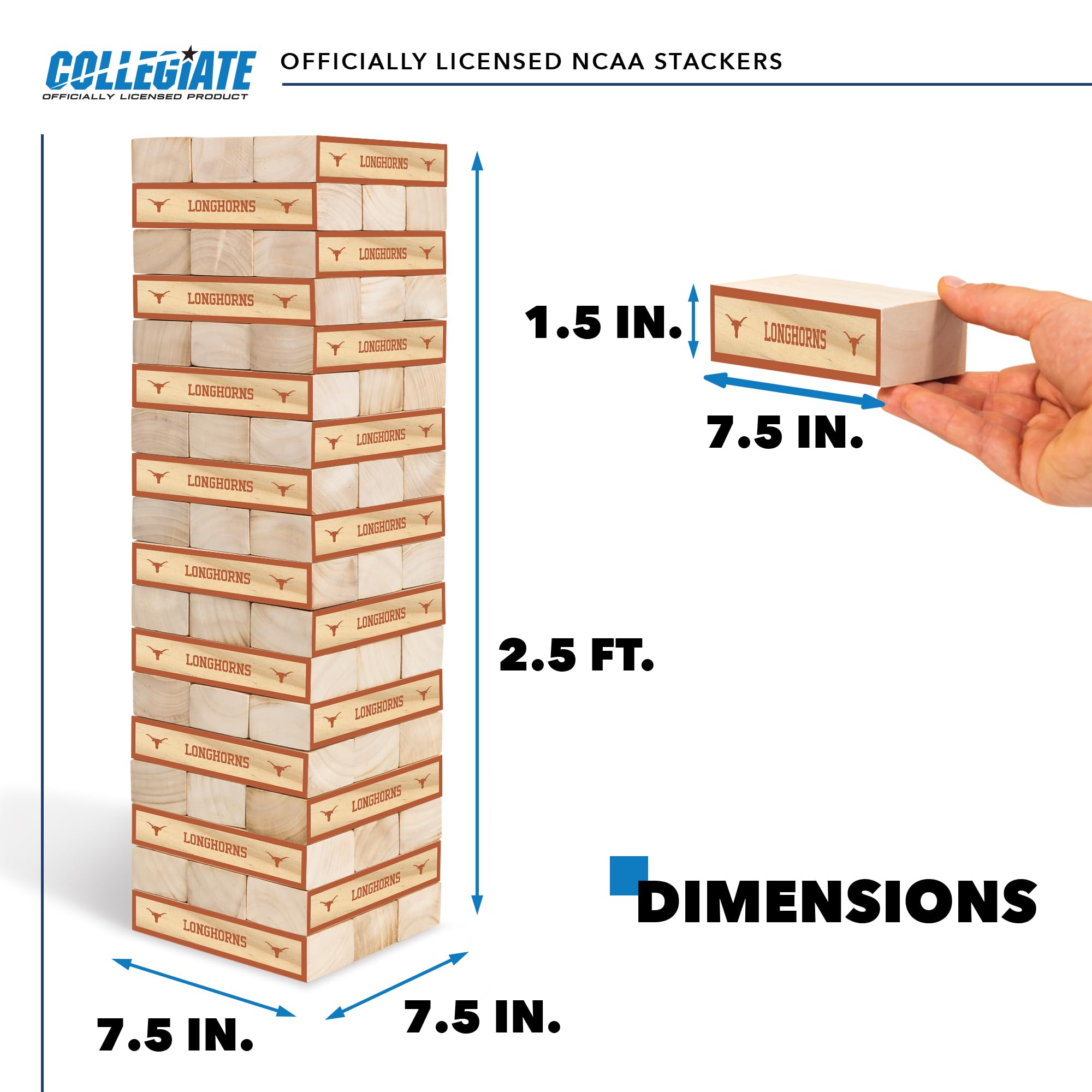 Wild Sports NCAA Texas Longhorns Giant Stacking Wooden Blocks – Tumbling Tower Classic Family Game Stacks Over 5 ft. High – Great Gift for Any College Football Fan! - Sports Collectibles, Sports Memorabilia, Sports Fan Shop, Sports Gifts