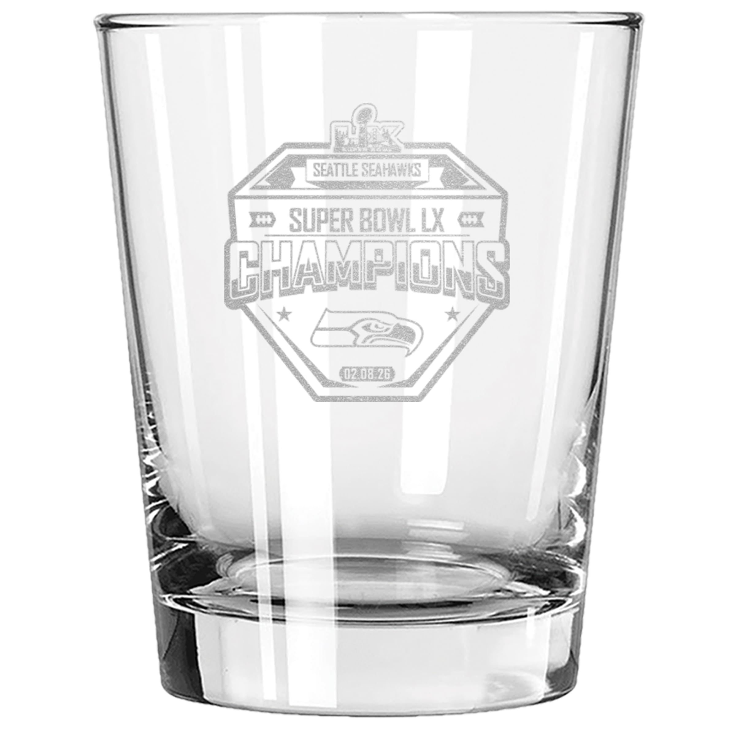 The Memory Company Officially Licensed NFL Seattle Seahawks 2026 Super Bowl LX Champions 15oz Double Old Fashioned Glass, Etched - Sports Gifts, Sports Memorabilia, Sports Collectibles, Fan Shop