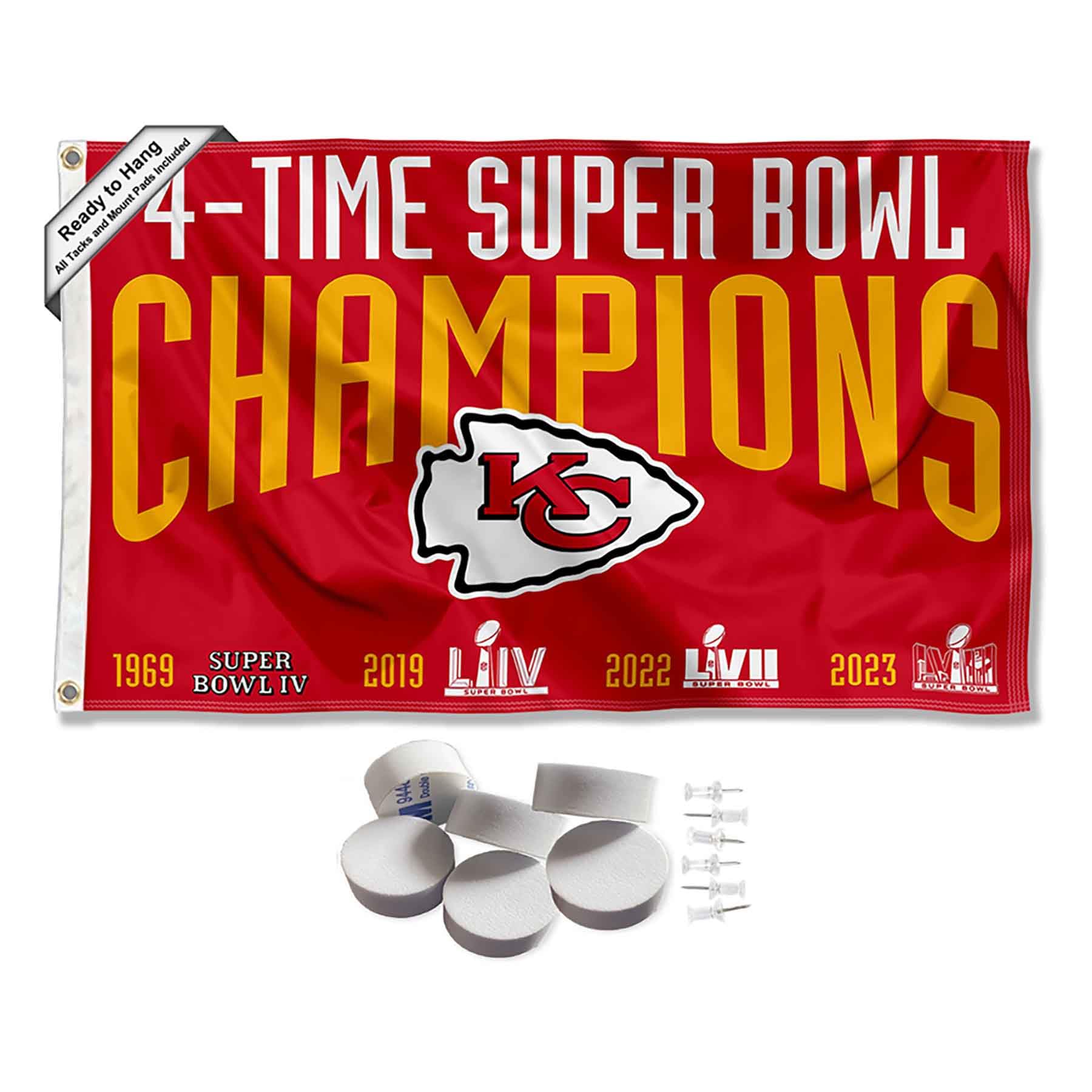 Kansas City Chiefs 4 Time Super Bowl Champions Banner and Tapestry Wall Tack Pads - Sports Collectibles, Sports Memorabilia, Sports Fan Shop, Sports Gifts