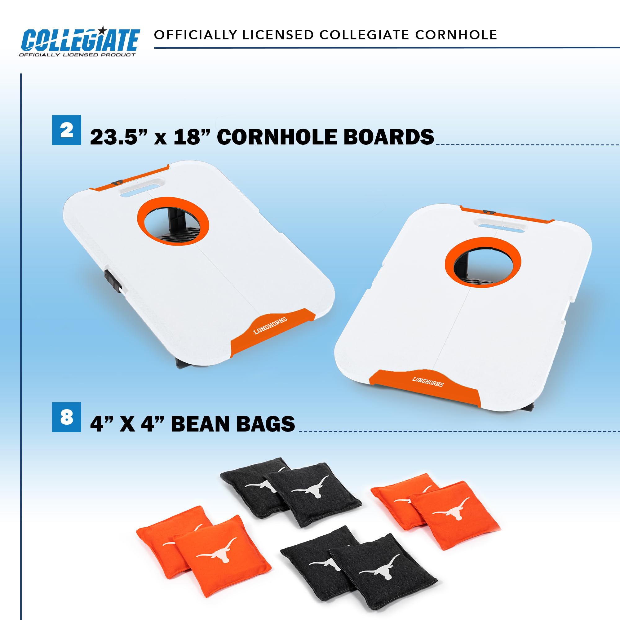 Wild Sports NCAA Texas Longhorns Pro Football All-Weather Cornhole Set - Travel Bean Bag Toss Set Includes 8 Bean Bags - Sports Collectibles, Sports Memorabilia, Sports Fan Shop, Sports Gifts