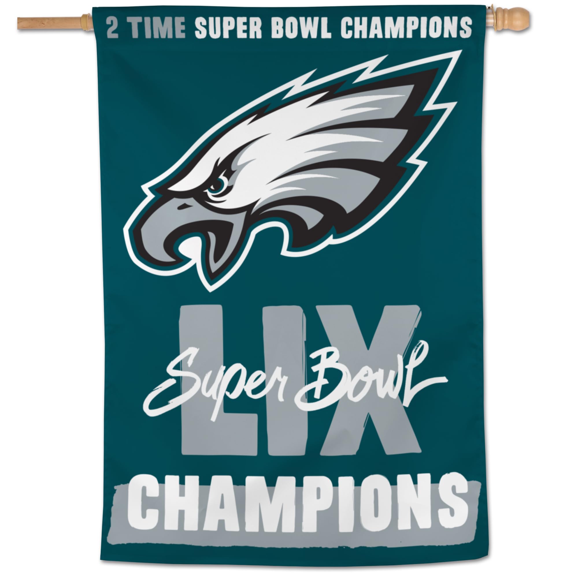 WinCraft Philadelphia Eagles Two-Time Super Bowl Champions 28" x 40" Single-Sided Vertical Banner - Sports Collectibles, Sports Memorabilia, Sports Fan Shop, Sports Gifts