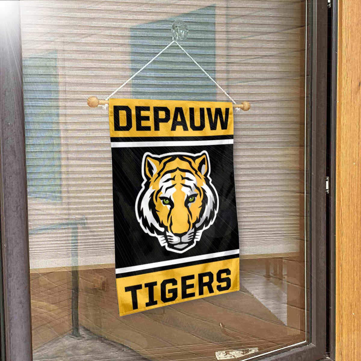College Flags & Banners Co. DePauw Tigers Window Wall Banner Hanging Flag with Suction Cup - Sports Collectibles, Sports Memorabilia, Sports Fan Shop, Sports Gifts