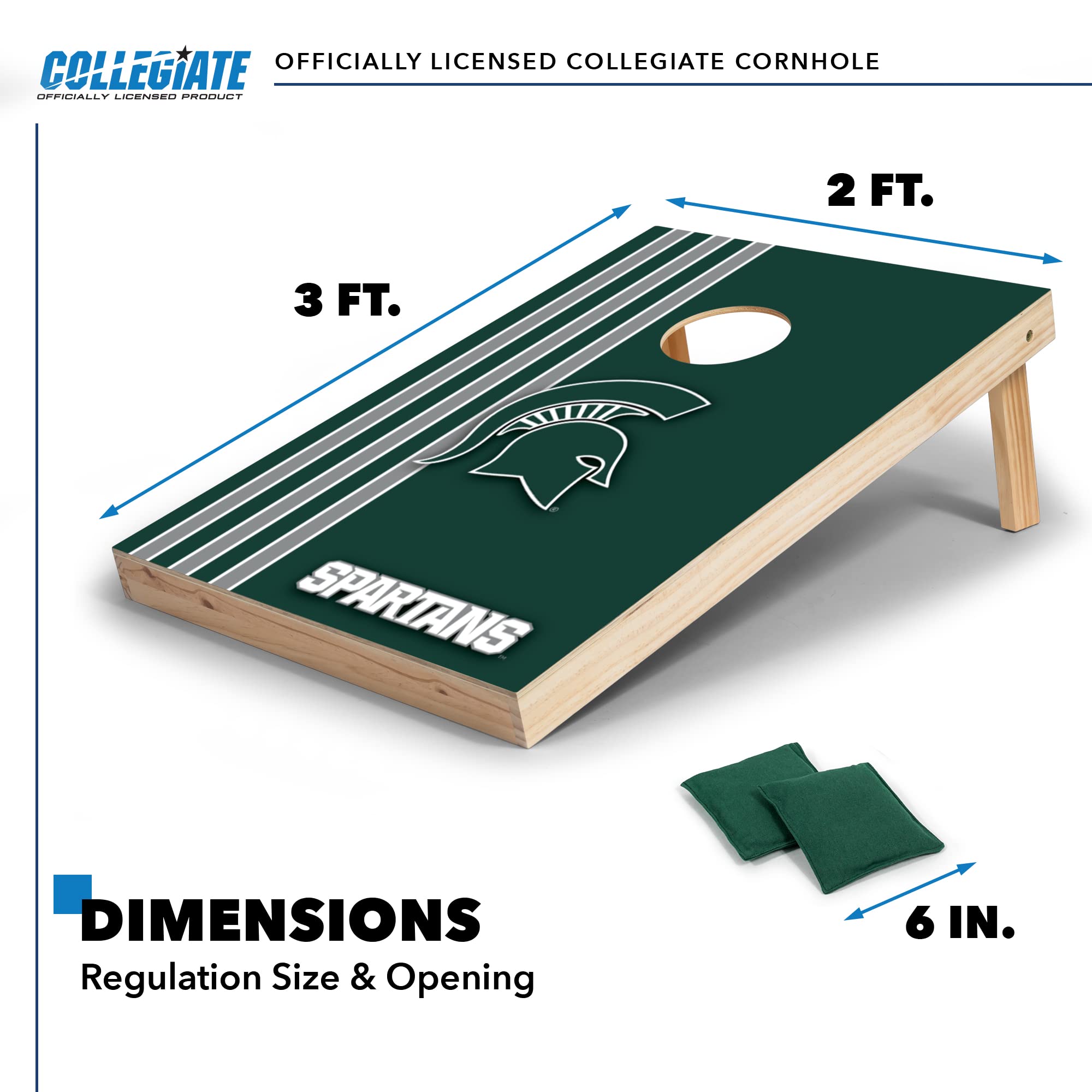 Wild Sports 2' x 3' Solid Wood Cornhole Set with Direct Print HD Team Graphics – Great Gift for Any NCAA Fan! Bean Bag Toss Family Outdoor Games – Michigan State Spartans - Sports Collectibles, Sports Memorabilia, Sports Fan Shop, Sports Gifts