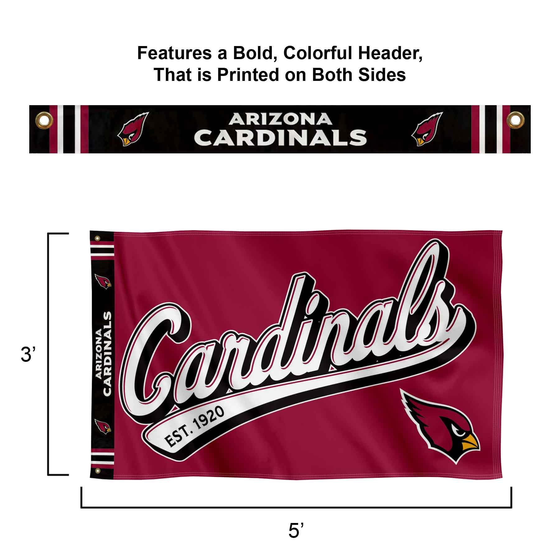 WinCraft Arizona Cardinals Script Logo Premium Flag - Sports Collectibles, Sports Memorabilia, Sports Fan Shop, Sports Gifts