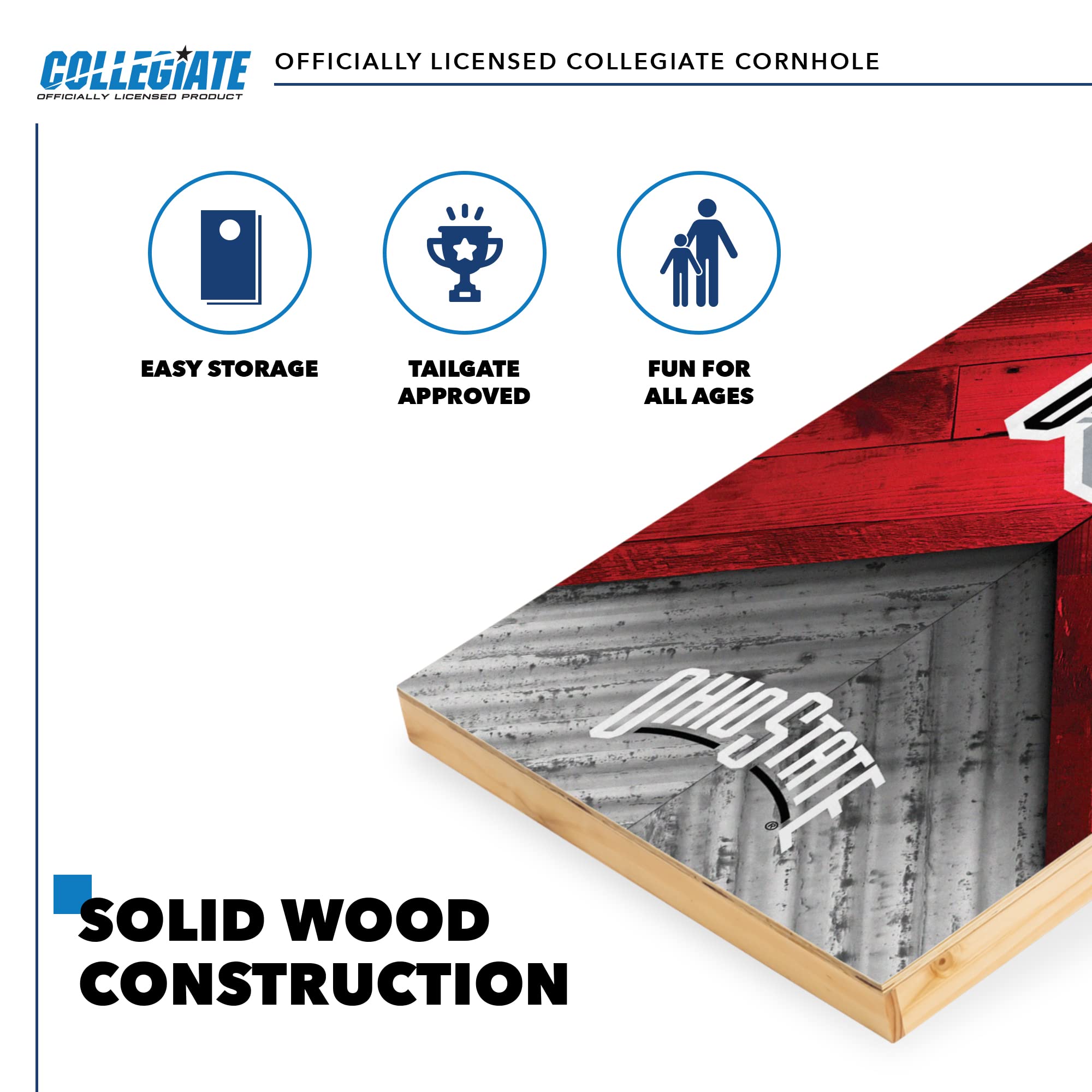 Wild Sports Ohio State Buckeyes 2' x 4' Regulation Size Solid Wood College Cornhole Set with Direct Print HD Team Graphics Great Gift for Any NCAA Fan! Bean Bag Toss Family Outdoor Game - Sports Collectibles, Sports Memorabilia, Sports Fan Shop, Sports Gifts