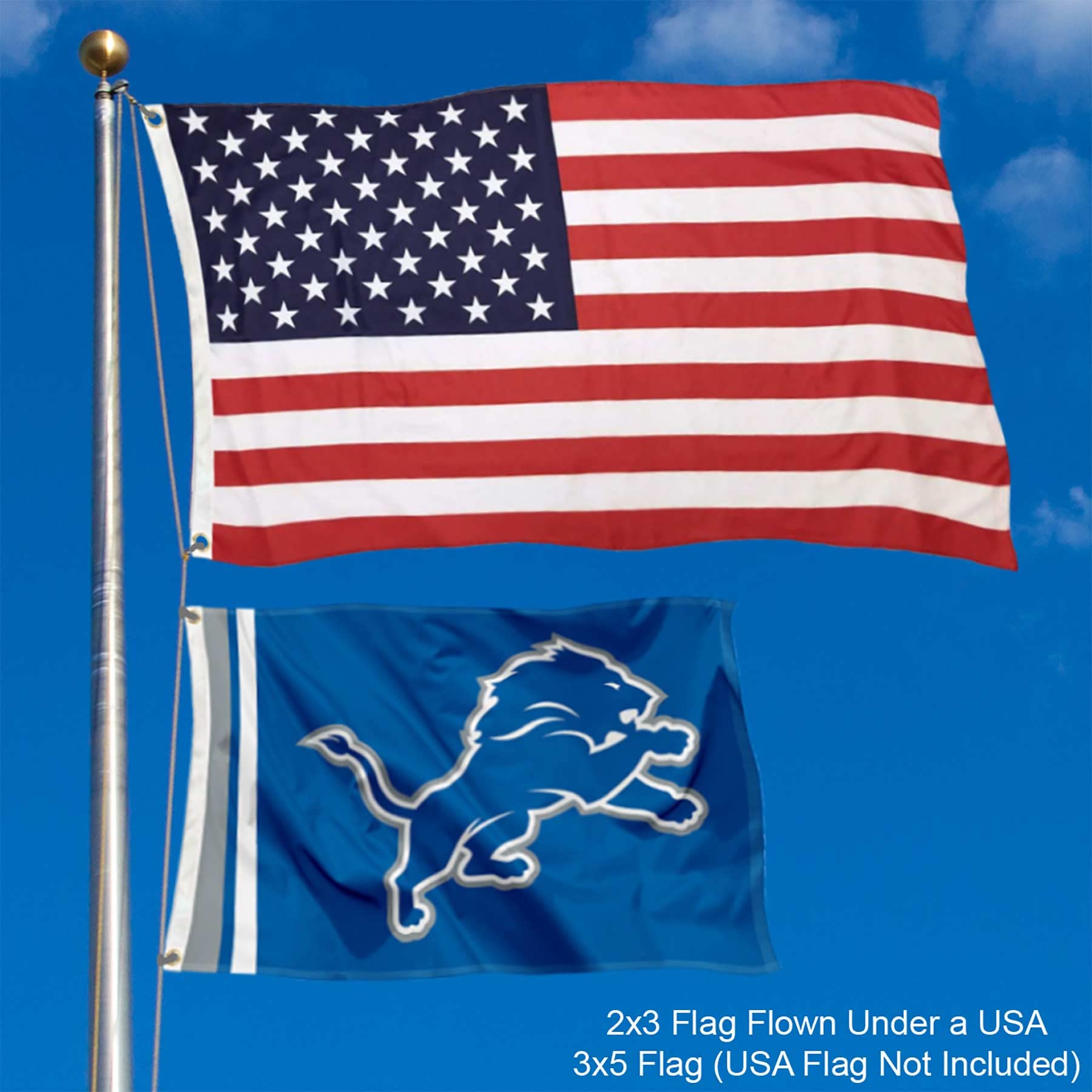 Detroit Lions Wordmark 2x3 Foot Small Flag - Sports Collectibles, Sports Memorabilia, Sports Fan Shop, Sports Gifts