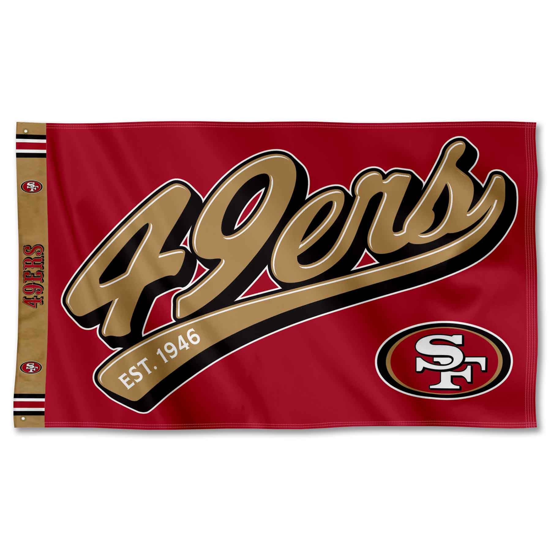 WinCraft San Francisco 49ers Script Logo Premium Flag - Sports Collectibles, Sports Memorabilia, Sports Fan Shop, Sports Gifts