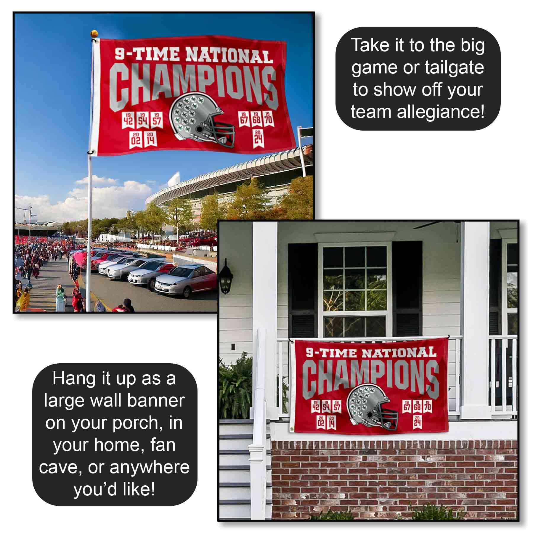 Ohio State Buckeyes 2024 and 9 Time National Champions Banner Flag - Sports Collectibles, Sports Memorabilia, Sports Fan Shop, Sports Gifts