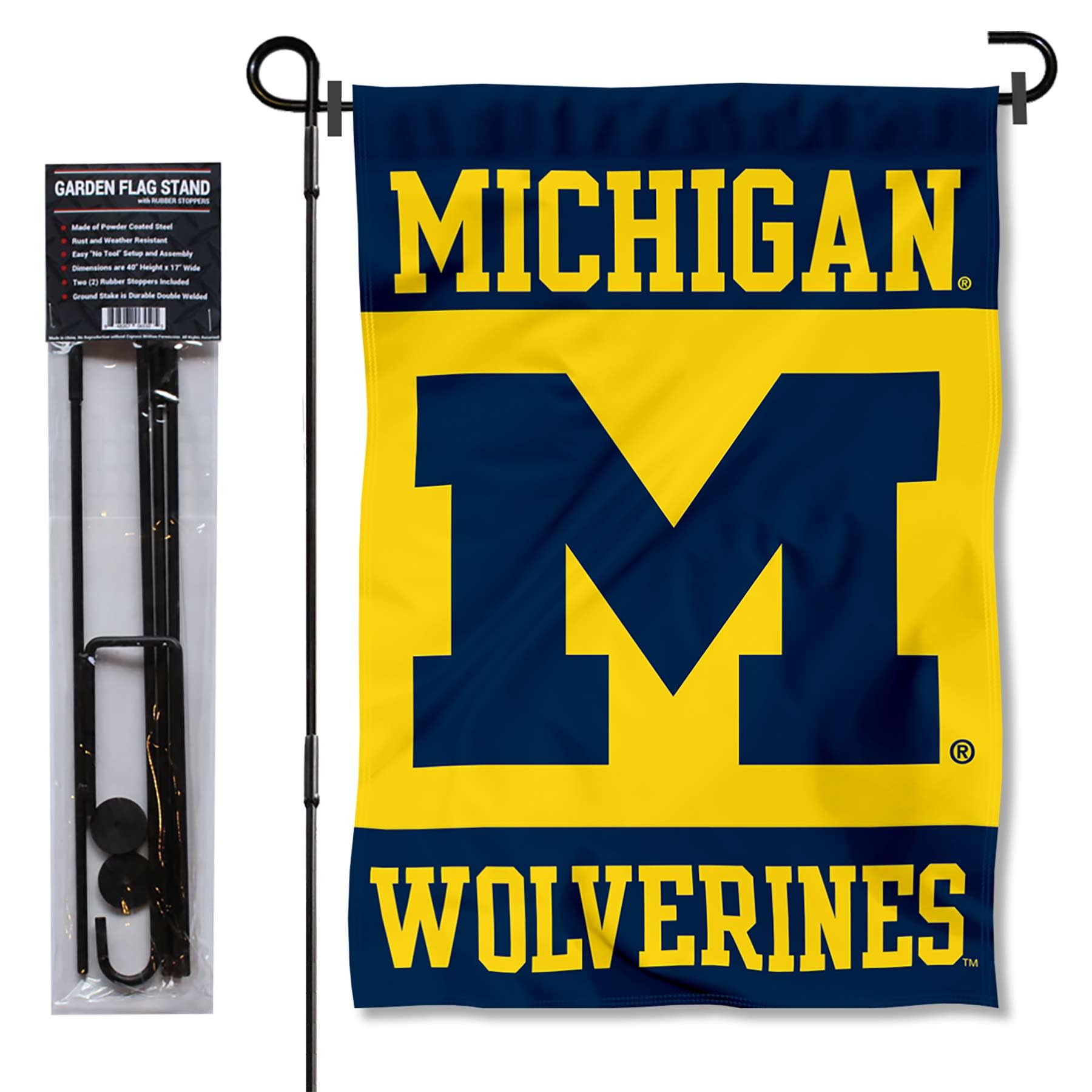 College Flags & Banners Co. University of Michigan Garden Banner and Pole Holder Set - Sports Collectibles, Sports Memorabilia, Sports Fan Shop, Sports Gifts