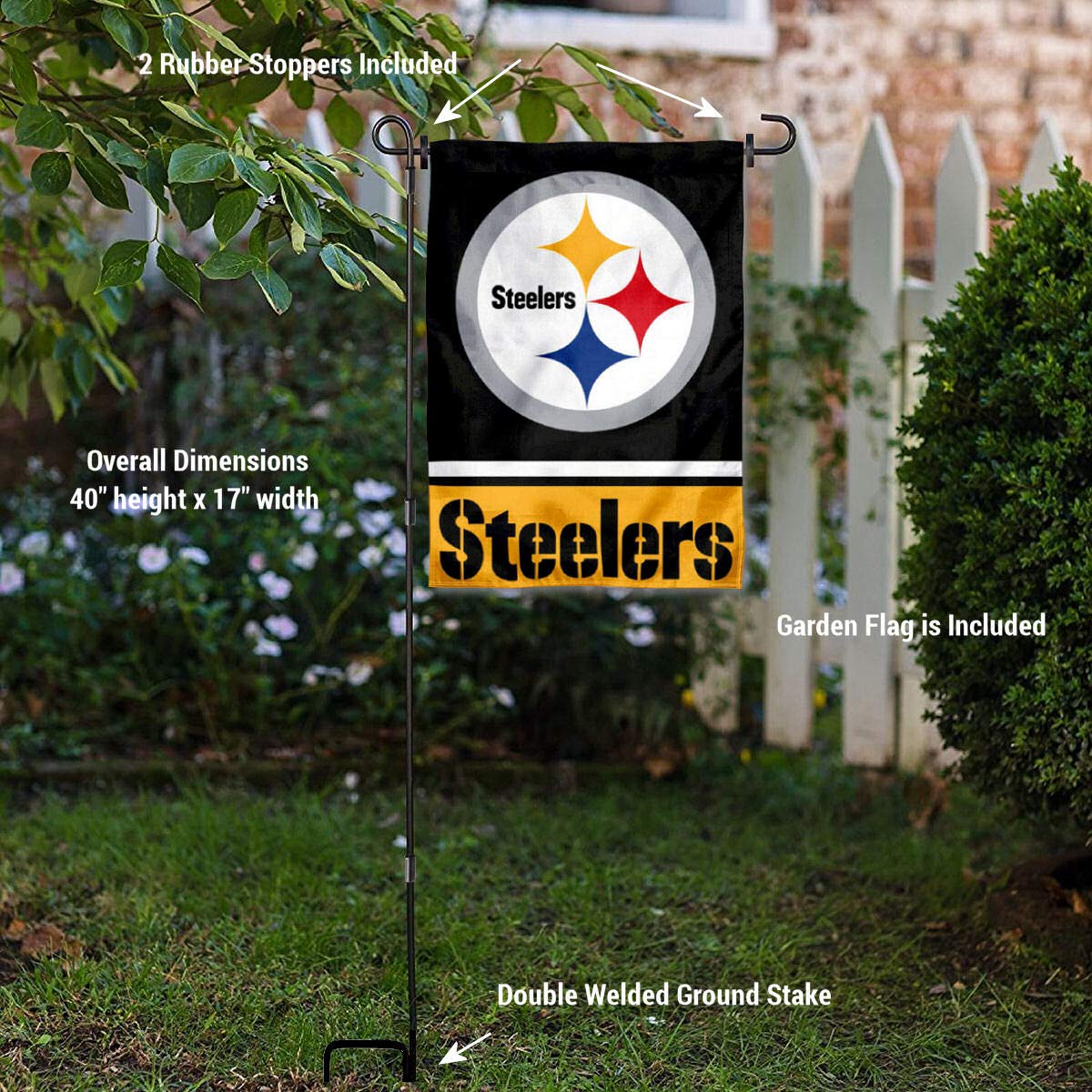 WinCraft Pittsburgh Steelers Garden Flag with Stand Holder - Sports Collectibles, Sports Memorabilia, Sports Fan Shop, Sports Gifts