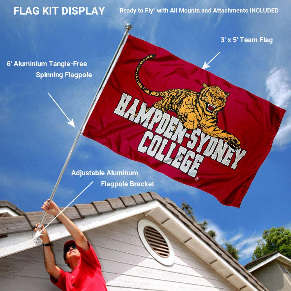 College Flags & Banners Co. Hampden Sydney Tigers Flag and Pole Bracket Mount Bundle - Sports Collectibles, Sports Memorabilia, Sports Fan Shop, Sports Gifts