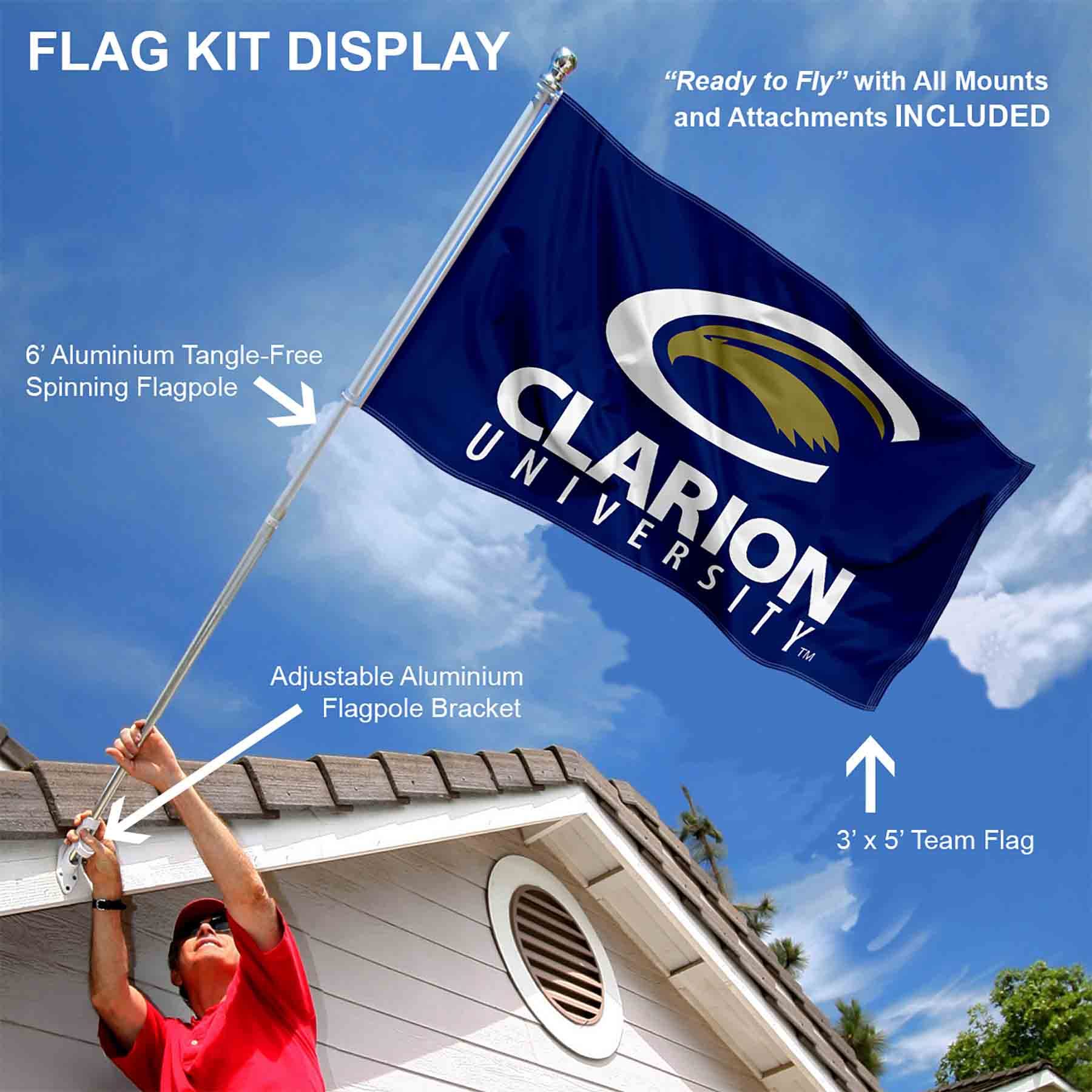 College Flags & Banners Co. Clarion Golden Eagles Wordmark Flag with Pole and Bracket Holder University Set - Sports Collectibles, Sports Memorabilia, Sports Fan Shop, Sports Gifts
