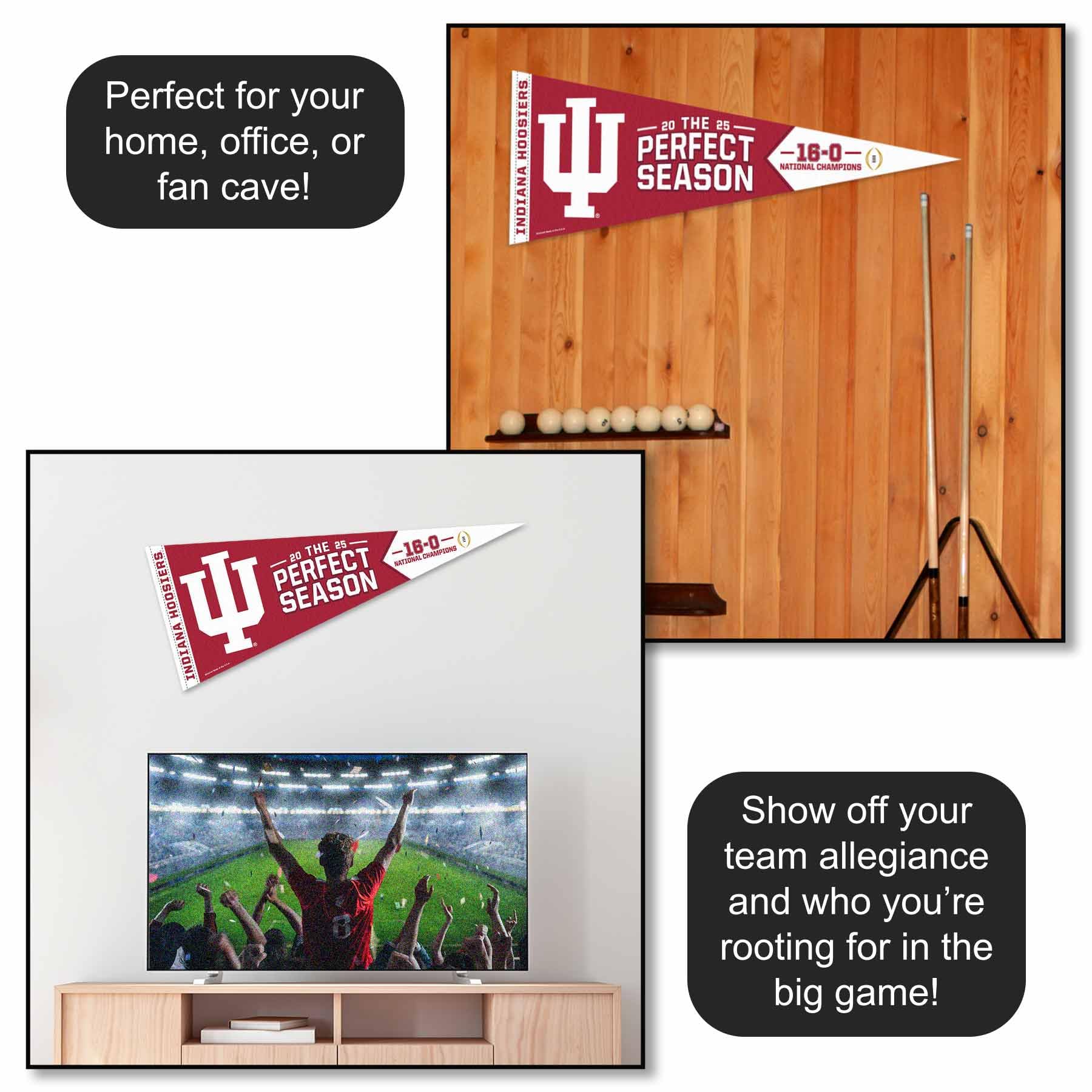Indiana Hoosiers 2025 National Champions Perfect Season Pennant Banner Flag - Sports Gifts, Sports Memorabilia, Sports Collectibles, Fan Shop