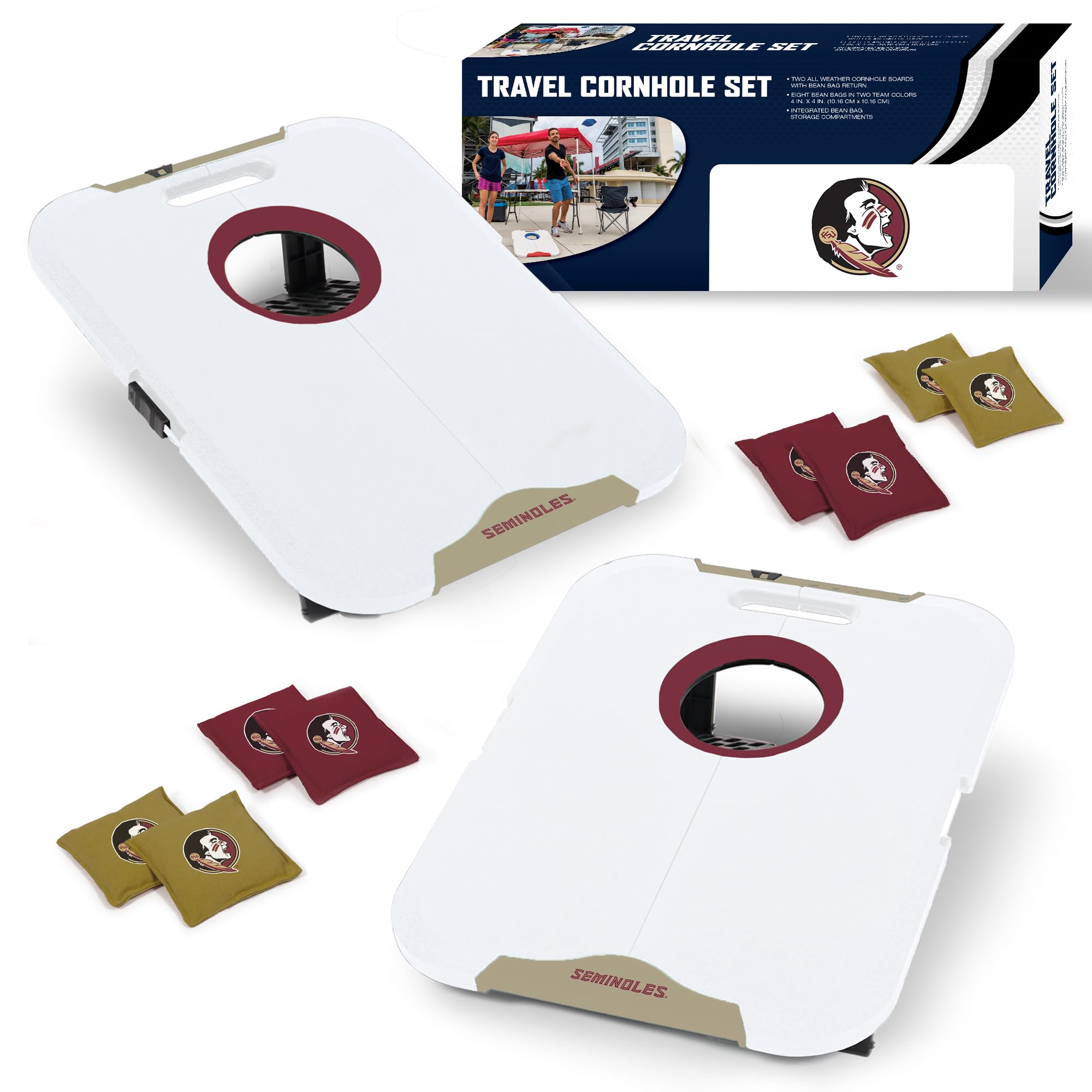 Wild Sports NCAA Florida State Seminoles Pro Football All-Weather Cornhole Set - Travel Bean Bag Toss Set Includes 8 Bean Bags - Sports Collectibles, Sports Memorabilia, Sports Fan Shop, Sports Gifts