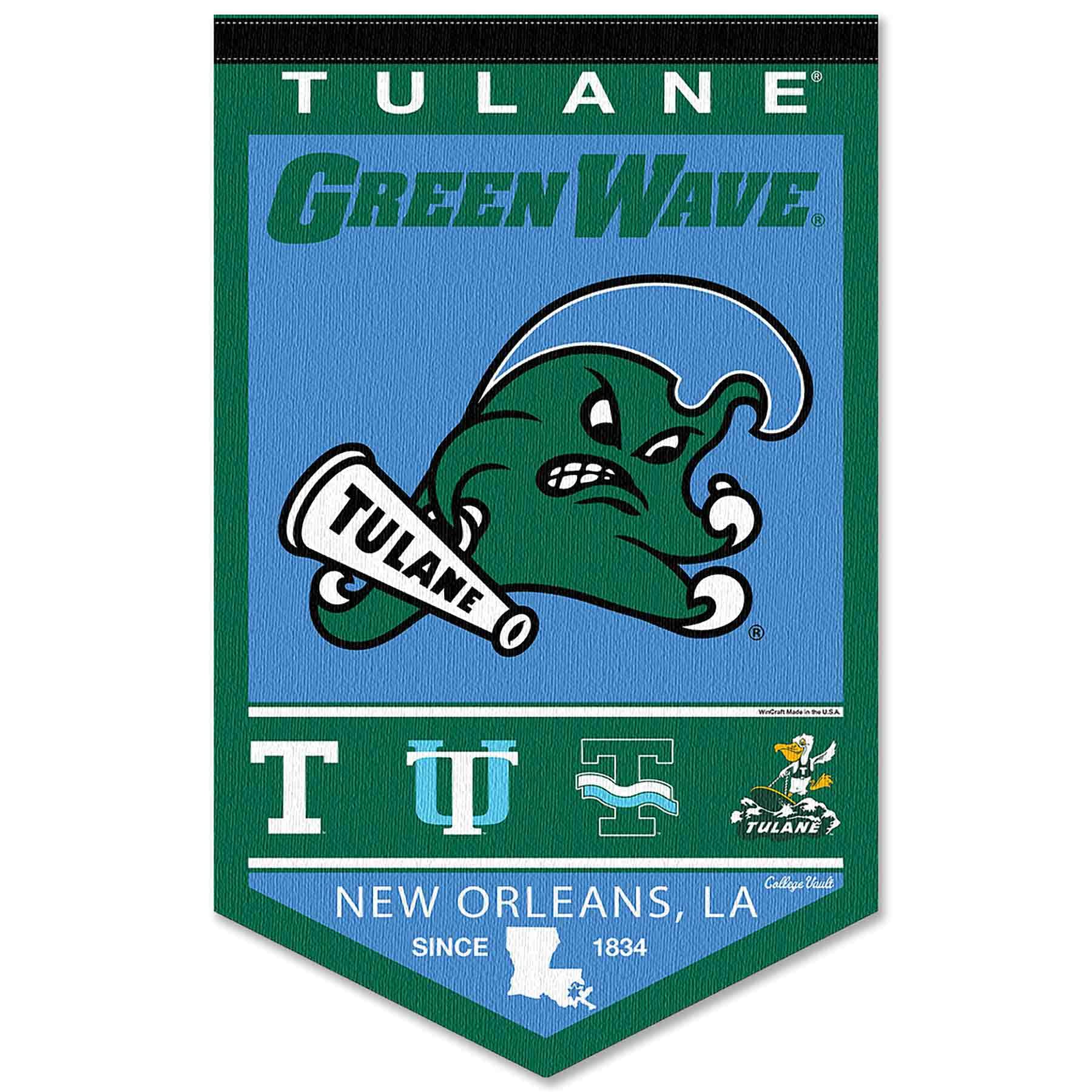 College Flags & Banners Co. Tulane Green Wave Heritage History Banner Pennant - Sports Collectibles, Sports Memorabilia, Sports Fan Shop, Sports Gifts