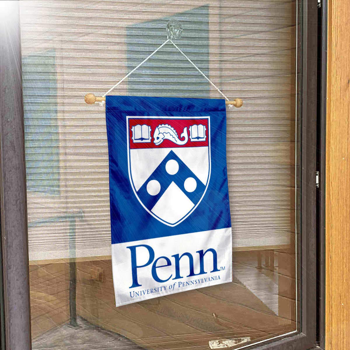 College Flags & Banners Co. Penn Quakers Window Wall Banner Hanging Flag with Suction Cup - Sports Collectibles, Sports Memorabilia, Sports Fan Shop, Sports Gifts