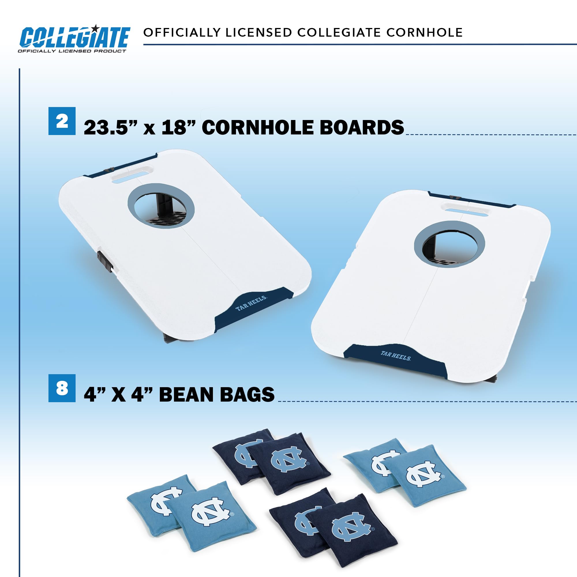 Wild Sports NCAA North Carolina Tar Heels Pro Football All-Weather Cornhole Set - Travel Bean Bag Toss Set Includes 8 Bean Bags - Sports Collectibles, Sports Memorabilia, Sports Fan Shop, Sports Gifts