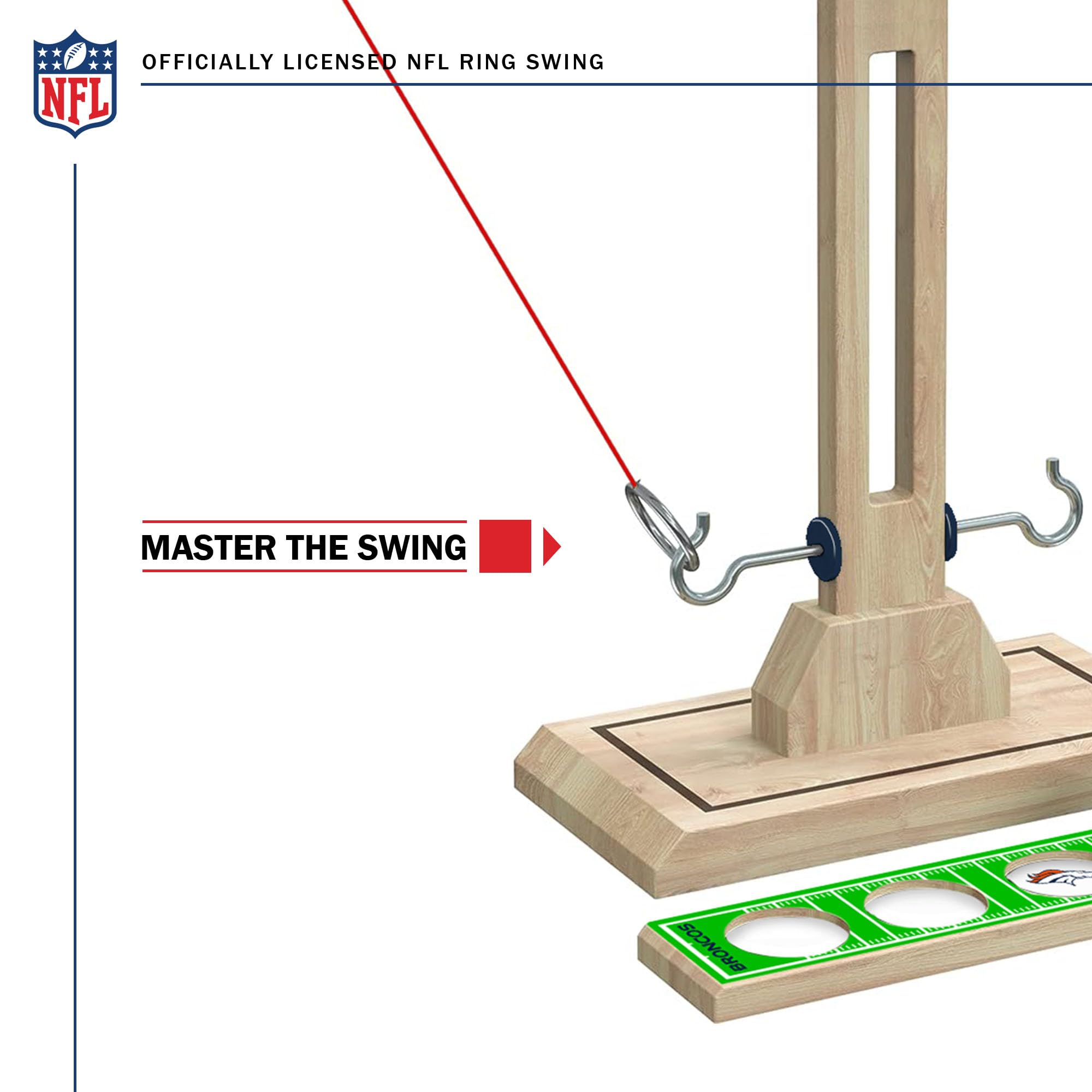 Wild Sports NFL Denver Broncos Wooden Ring Swing Battle - Head-to-Head Ring Toss Hook & Ring Game for NFL Fans - Sports Collectibles, Sports Memorabilia, Sports Fan Shop, Sports Gifts